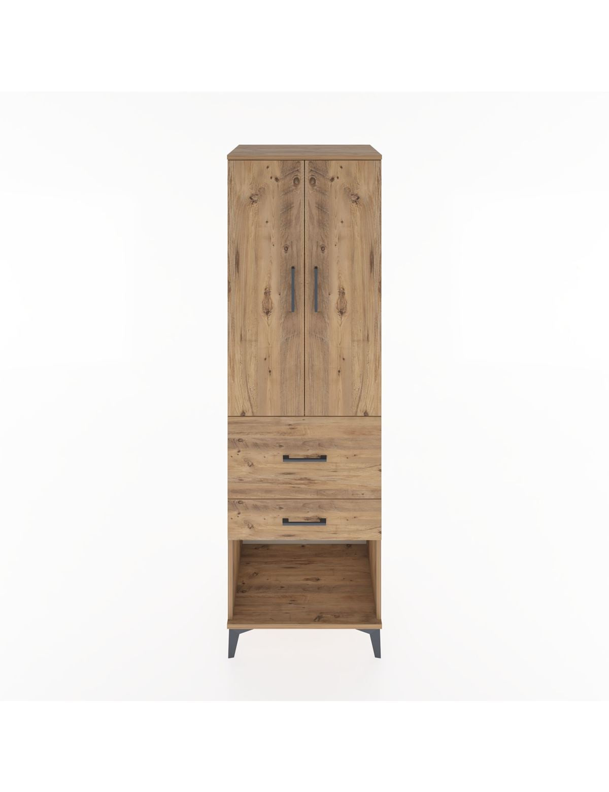 Hyperion Dolap Tek Raflı 2 Çekmeceli Tek Askılı 60x44x195 Çam-Çam