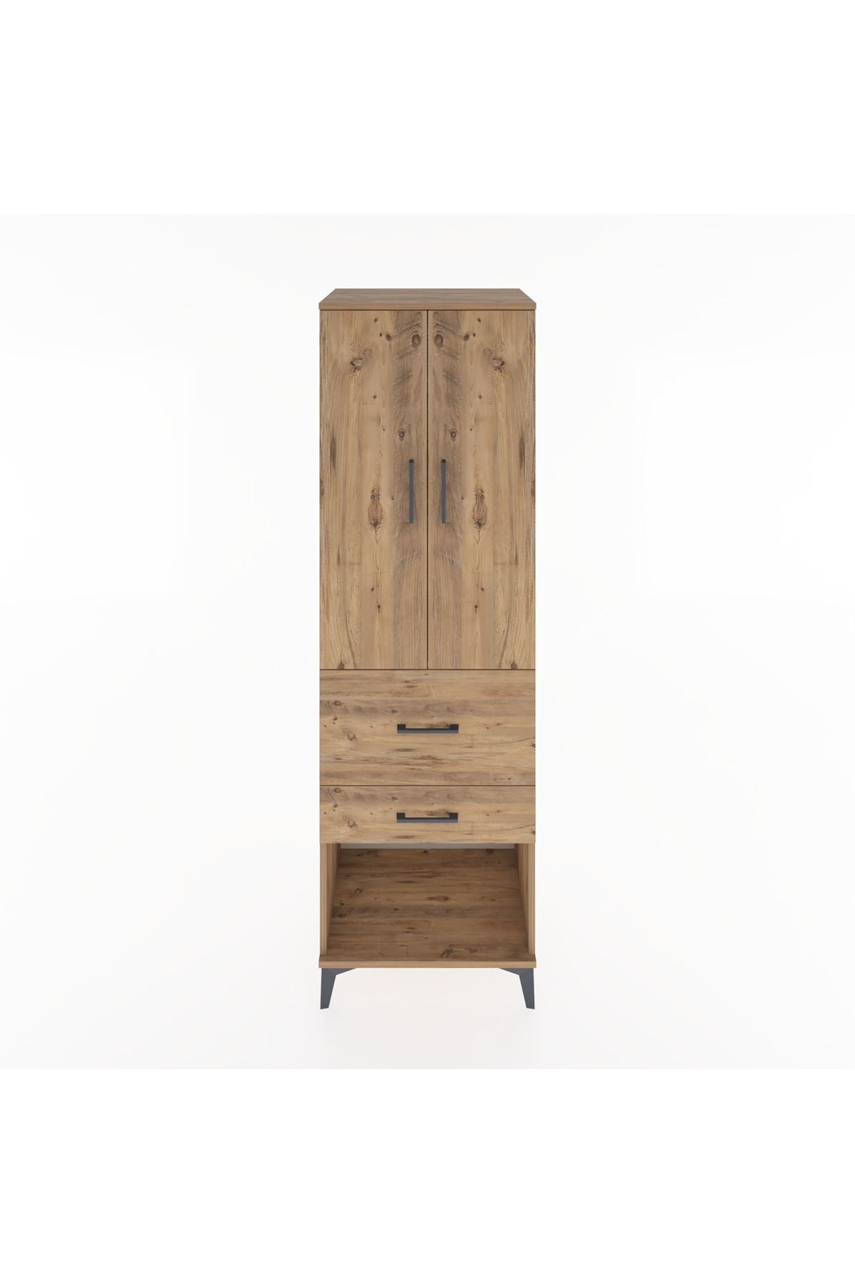 Hyperion Dolap Tek Raflı 2 Çekmeceli Tek Askılı 60x44x195 Çam-Çam