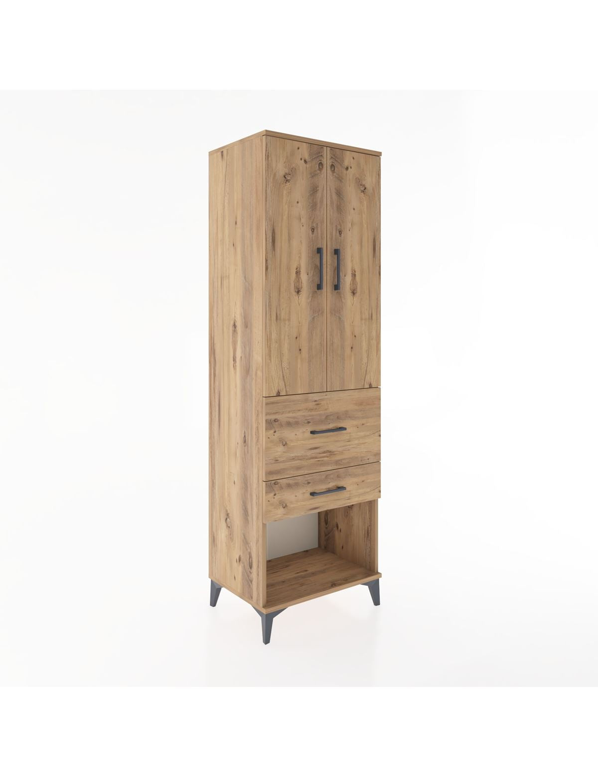 Hyperion Dolap Tek Raflı 2 Çekmeceli Tek Askılı 60x44x195 Çam-Çam