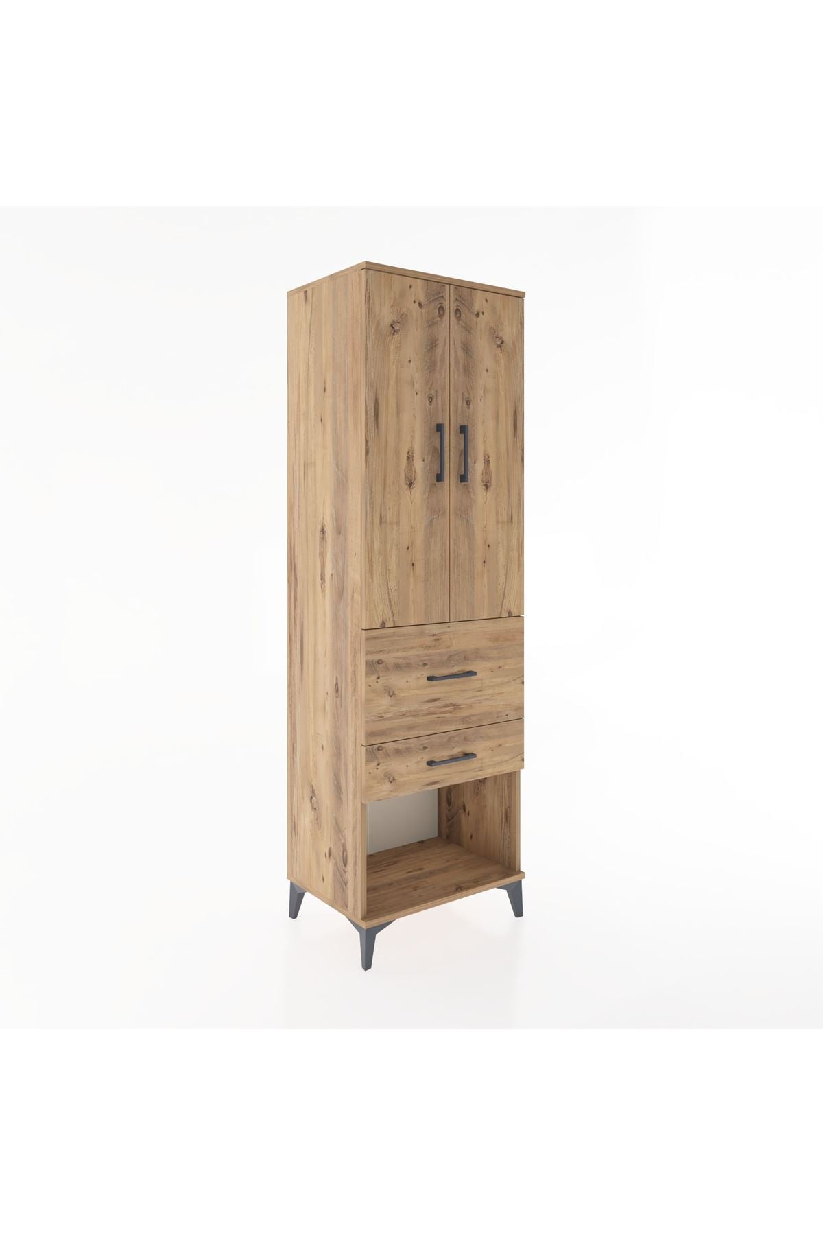 Hyperion Dolap Tek Raflı 2 Çekmeceli Tek Askılı 60x44x195 Çam-Çam