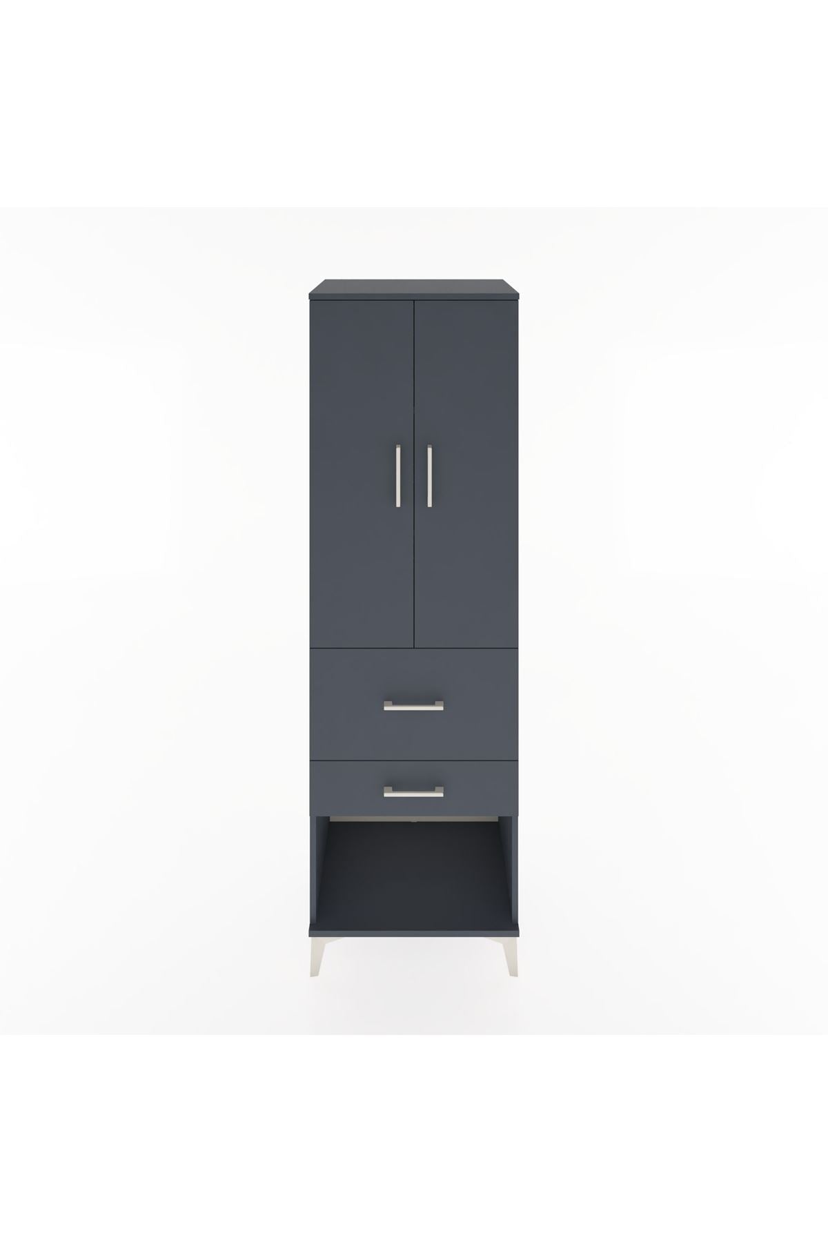Hyperion Dolap 3 Raflı 2 Çekmeceli 2 Kapaklı 60x44x195 Antrasit-Antrasit