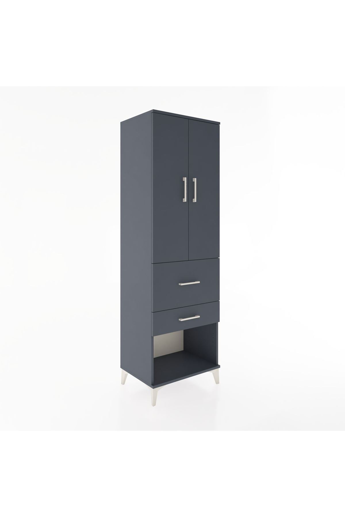 Hyperion Dolap 3 Raflı 2 Çekmeceli 2 Kapaklı 60x44x195 Antrasit-Antrasit