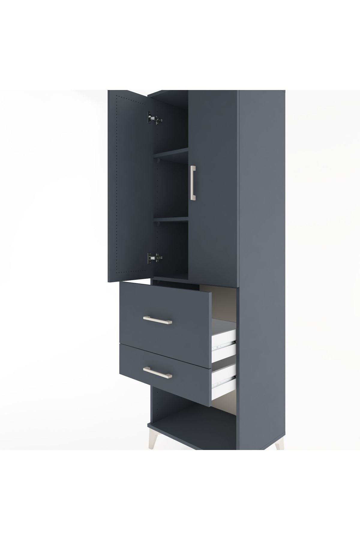 Hyperion Dolap 3 Raflı 2 Çekmeceli 2 Kapaklı 60x44x195 Antrasit-Antrasit