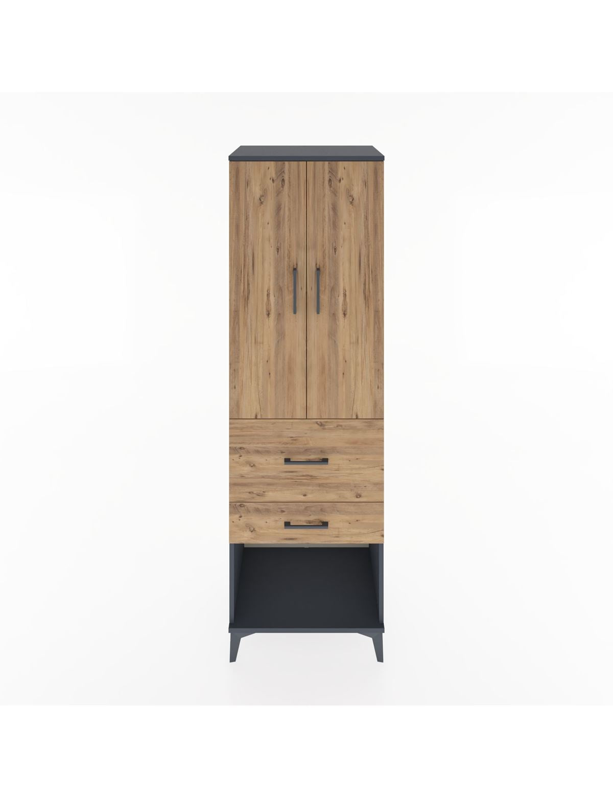 Hyperion Dolap 3 Raflı 2 Çekmeceli 2 Kapaklı 60x44x195 Antrasit-Çam