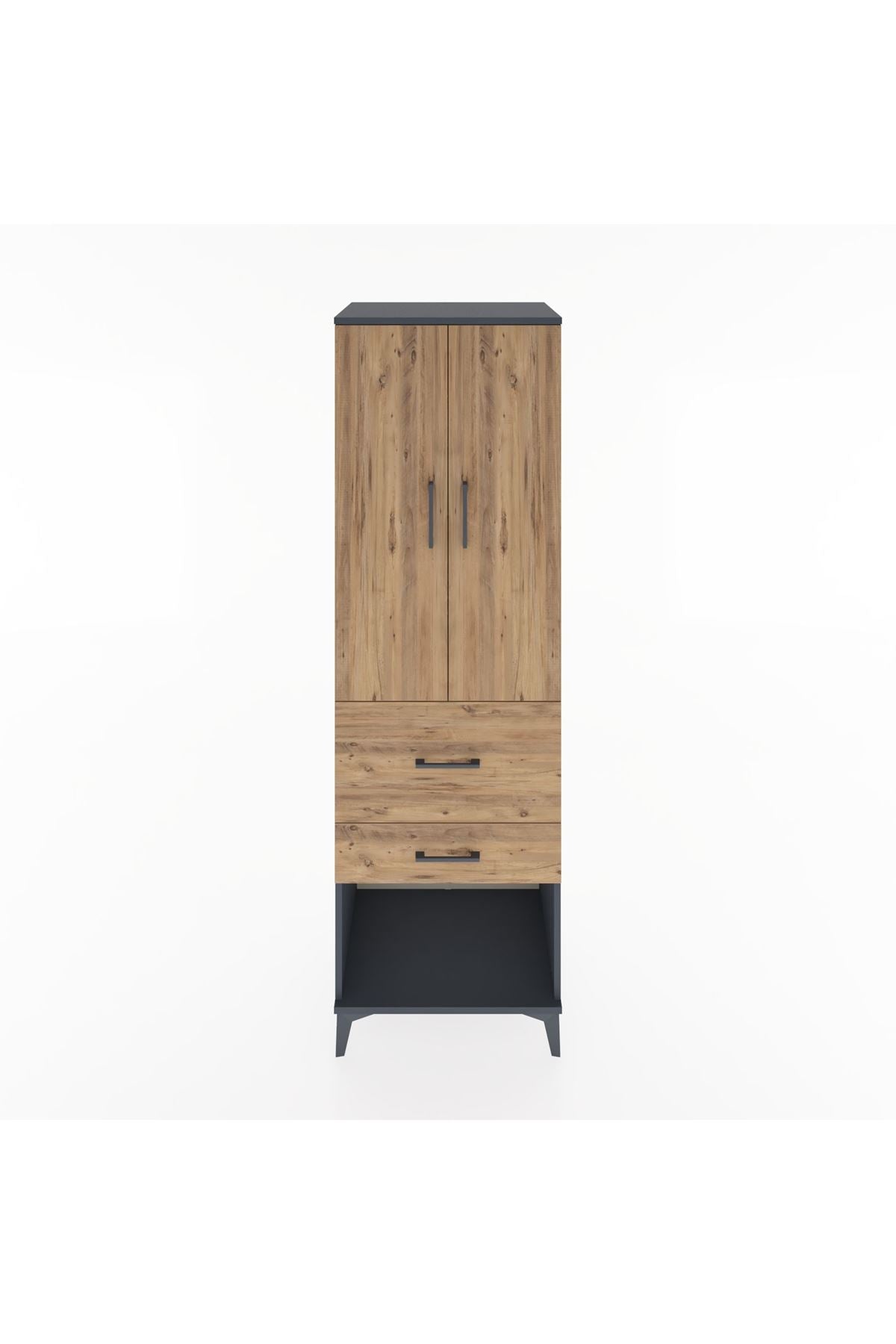 Hyperion Dolap 3 Raflı 2 Çekmeceli 2 Kapaklı 60x44x195 Antrasit-Çam