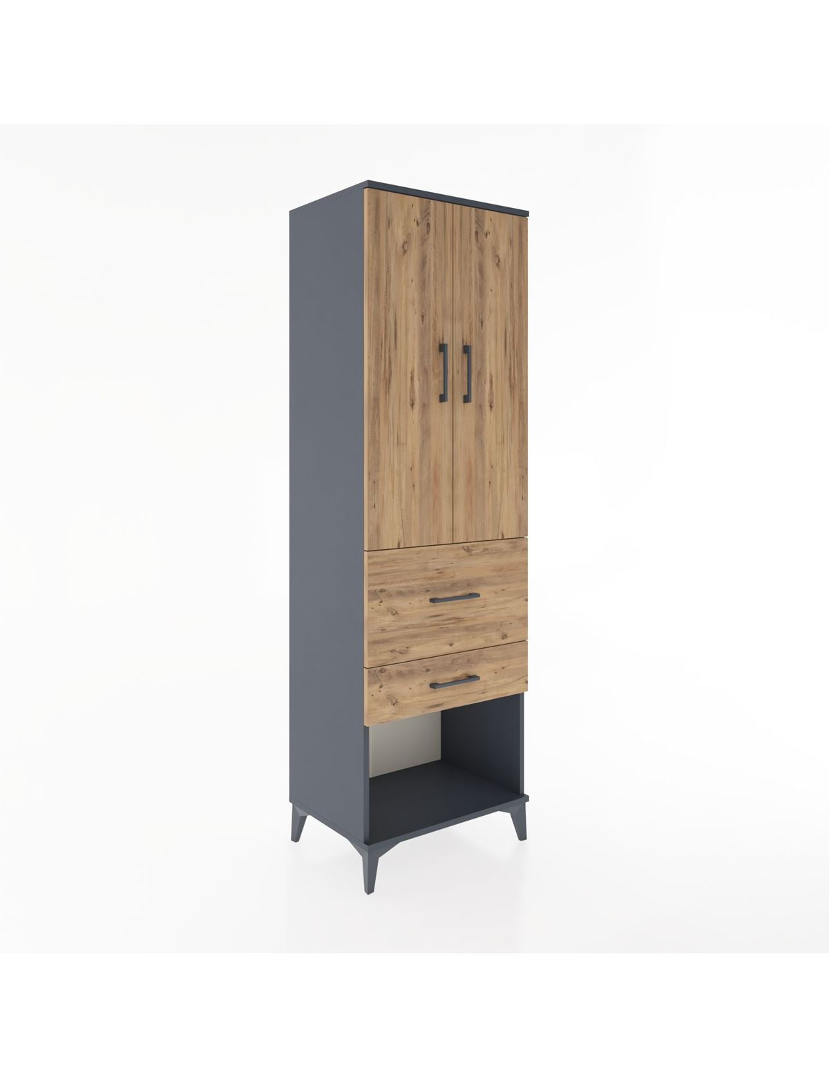 Hyperion Dolap 3 Raflı 2 Çekmeceli 2 Kapaklı 60x44x195 Antrasit-Çam