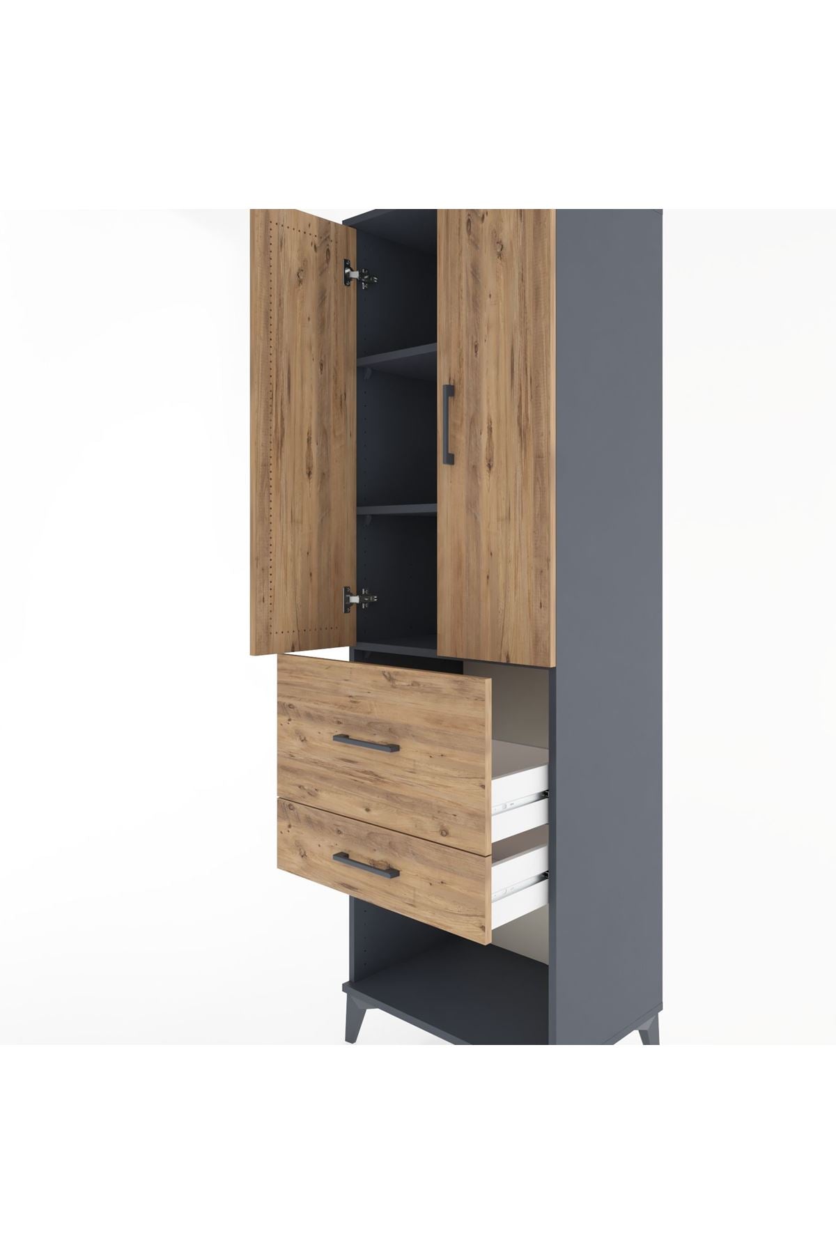 Hyperion Dolap 3 Raflı 2 Çekmeceli 2 Kapaklı 60x44x195 Antrasit-Çam