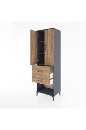 Hyperion Dolap 3 Raflı 2 Çekmeceli 2 Kapaklı 60x44x195 Antrasit-Çam