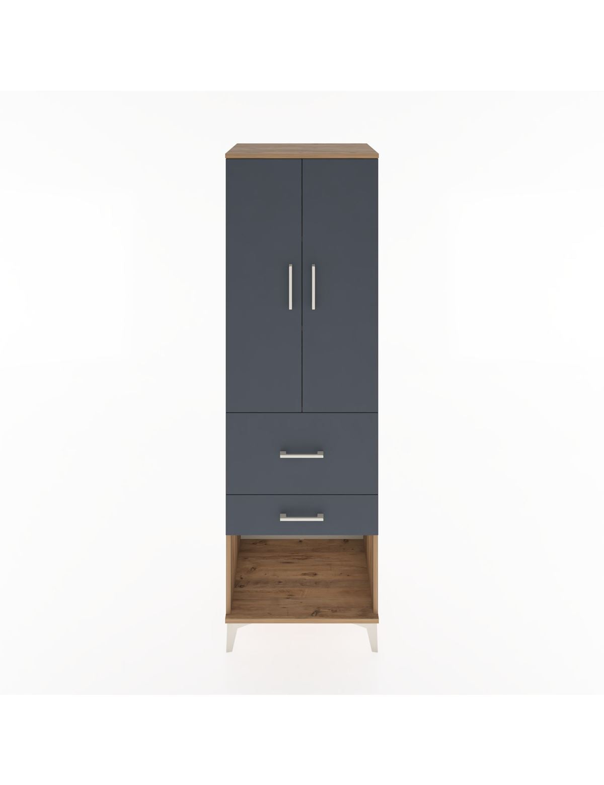 Hyperion Dolap 3 Raflı 2 Çekmeceli 2 Kapaklı 60x44x195 Çam-Antrasit