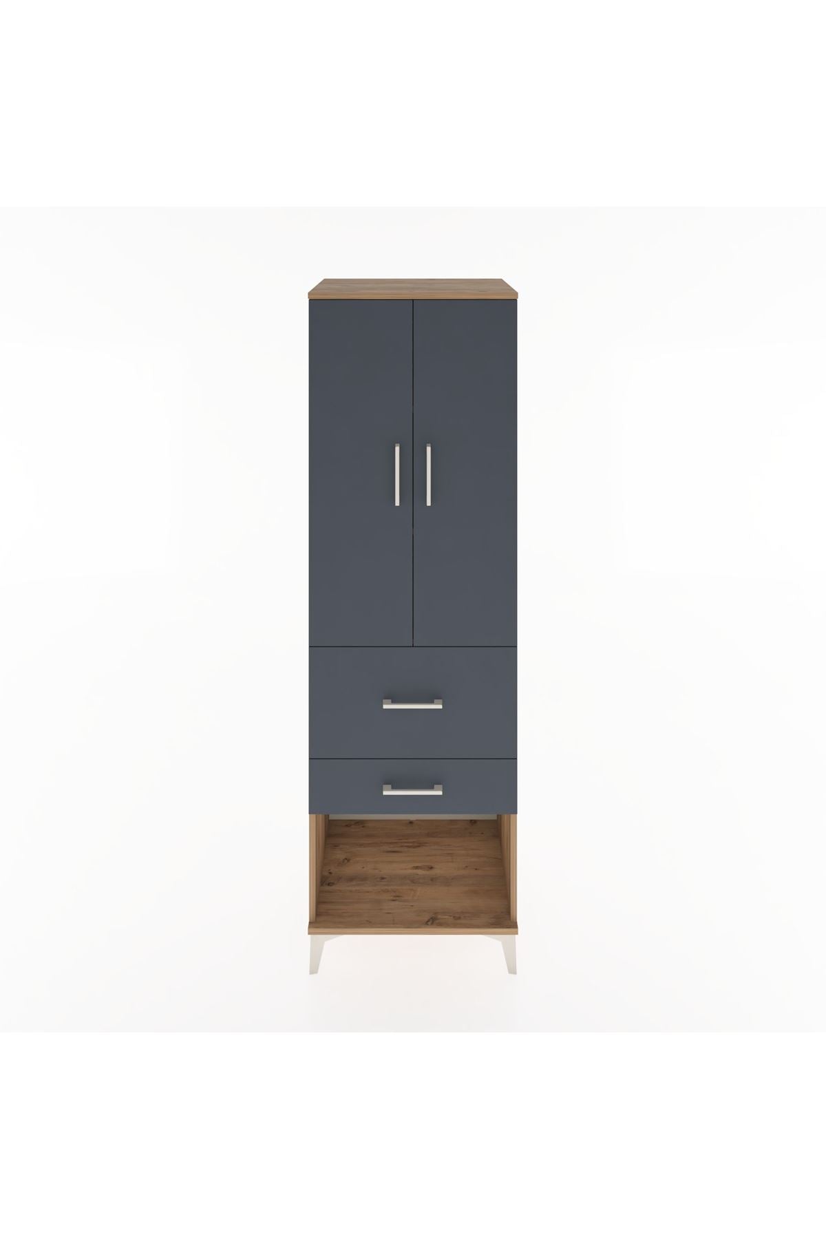 Hyperion Dolap 3 Raflı 2 Çekmeceli 2 Kapaklı 60x44x195 Çam-Antrasit