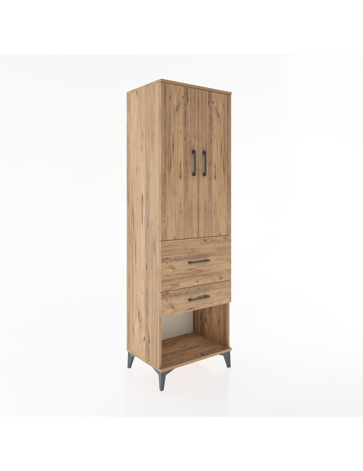 Hyperion Dolap 3 Raflı 2 Çekmeceli 2 Kapaklı 60x44x195 Çam-Çam