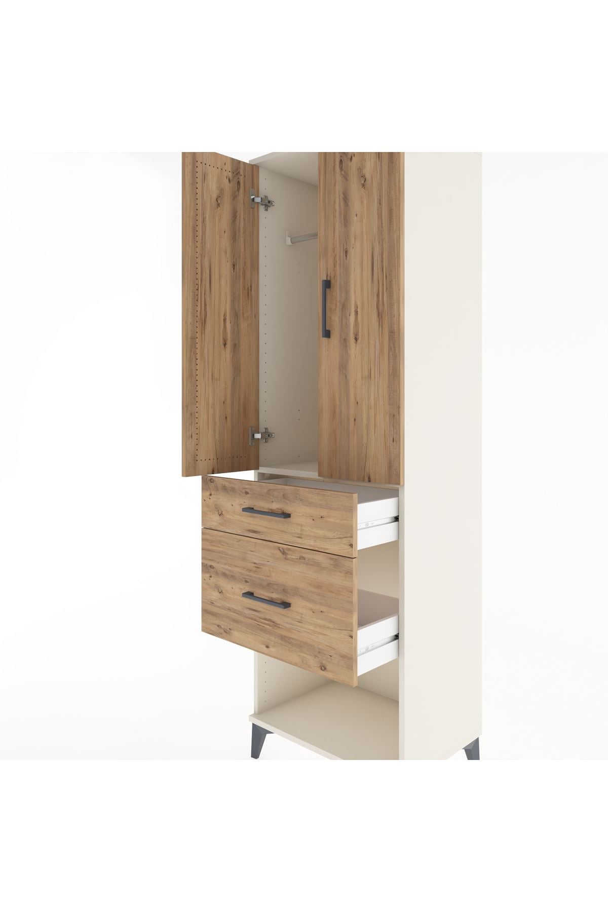 Hyperion Dolap Tek Raflı 2 Çekmeceli Tek Askılı 60x44x195 Aytaşı-Çam