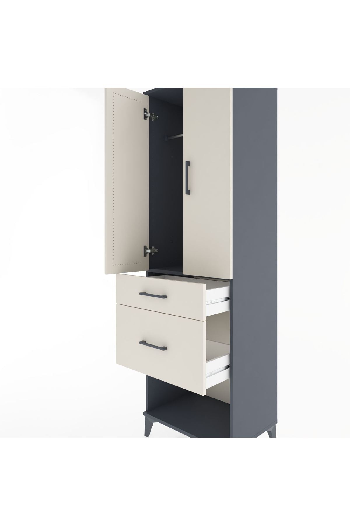 Hyperion Dolap Tek Raflı 2 Çekmeceli Tek Askılı 60x44x195 Antrasit-Aytaşı