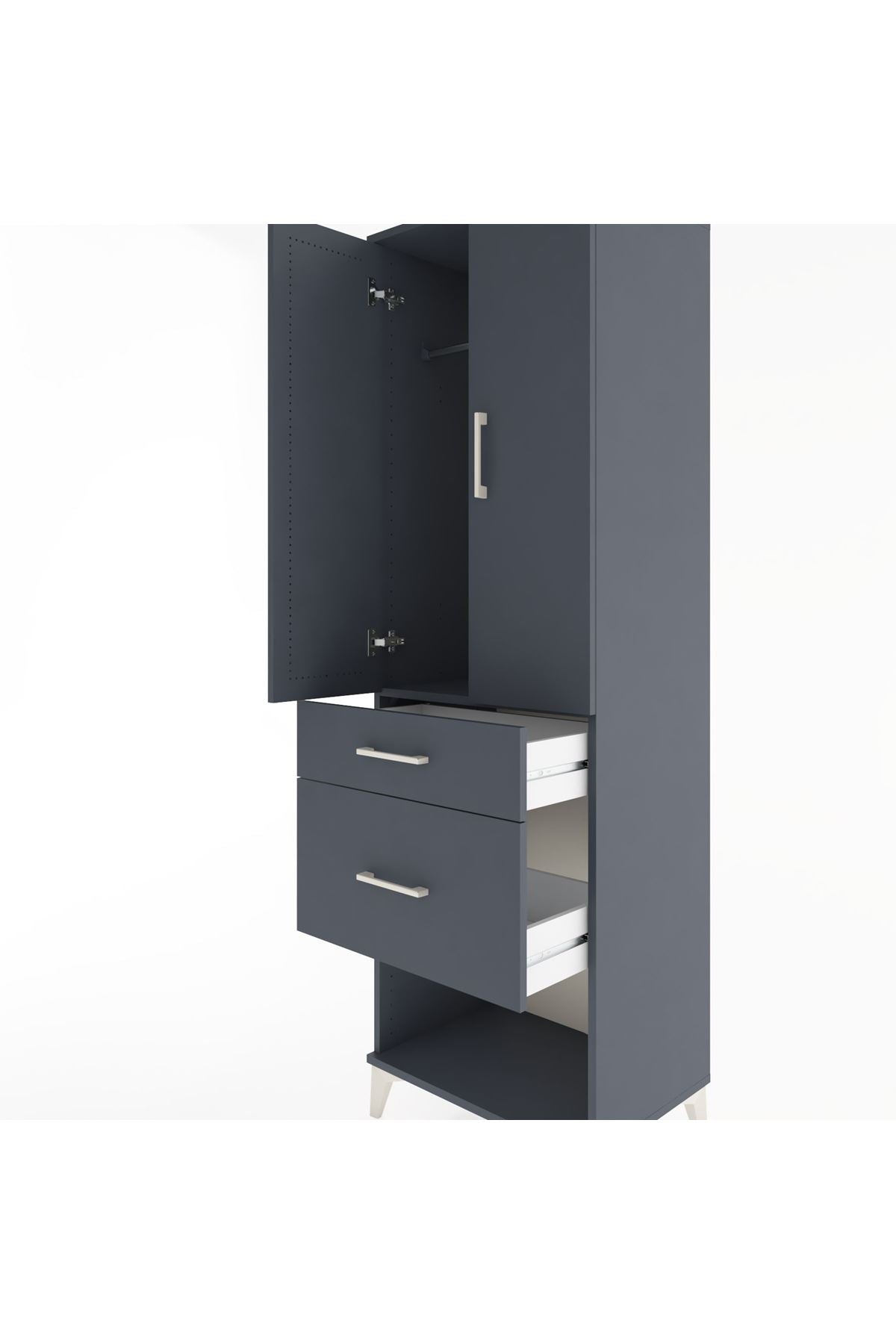 Hyperion Dolap Tek Raflı 2 Çekmeceli Tek Askılı 60x44x195 Antrasit-Antrasit