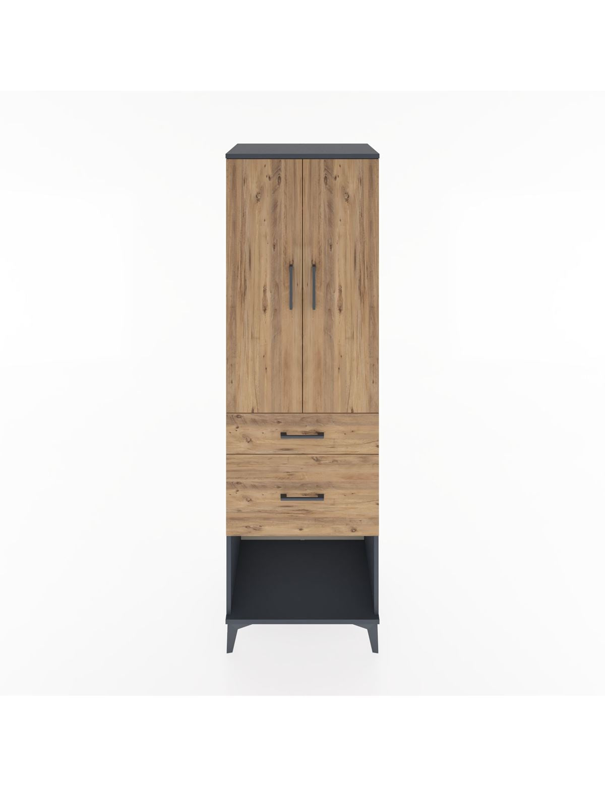 Hyperion Dolap Tek Raflı 2 Çekmeceli Tek Askılı 60x44x195 Antrasit-Çam