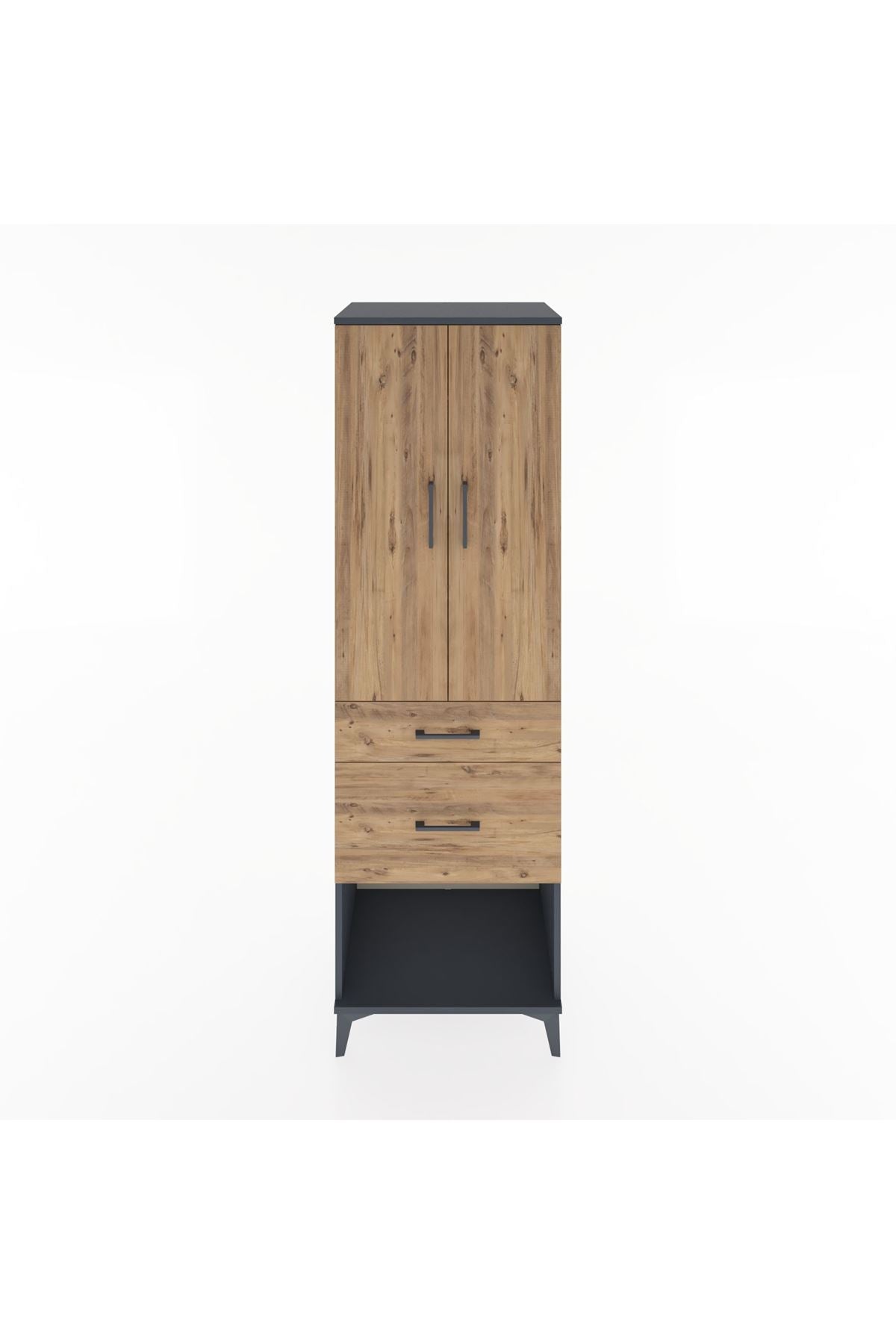 Hyperion Dolap Tek Raflı 2 Çekmeceli Tek Askılı 60x44x195 Antrasit-Çam