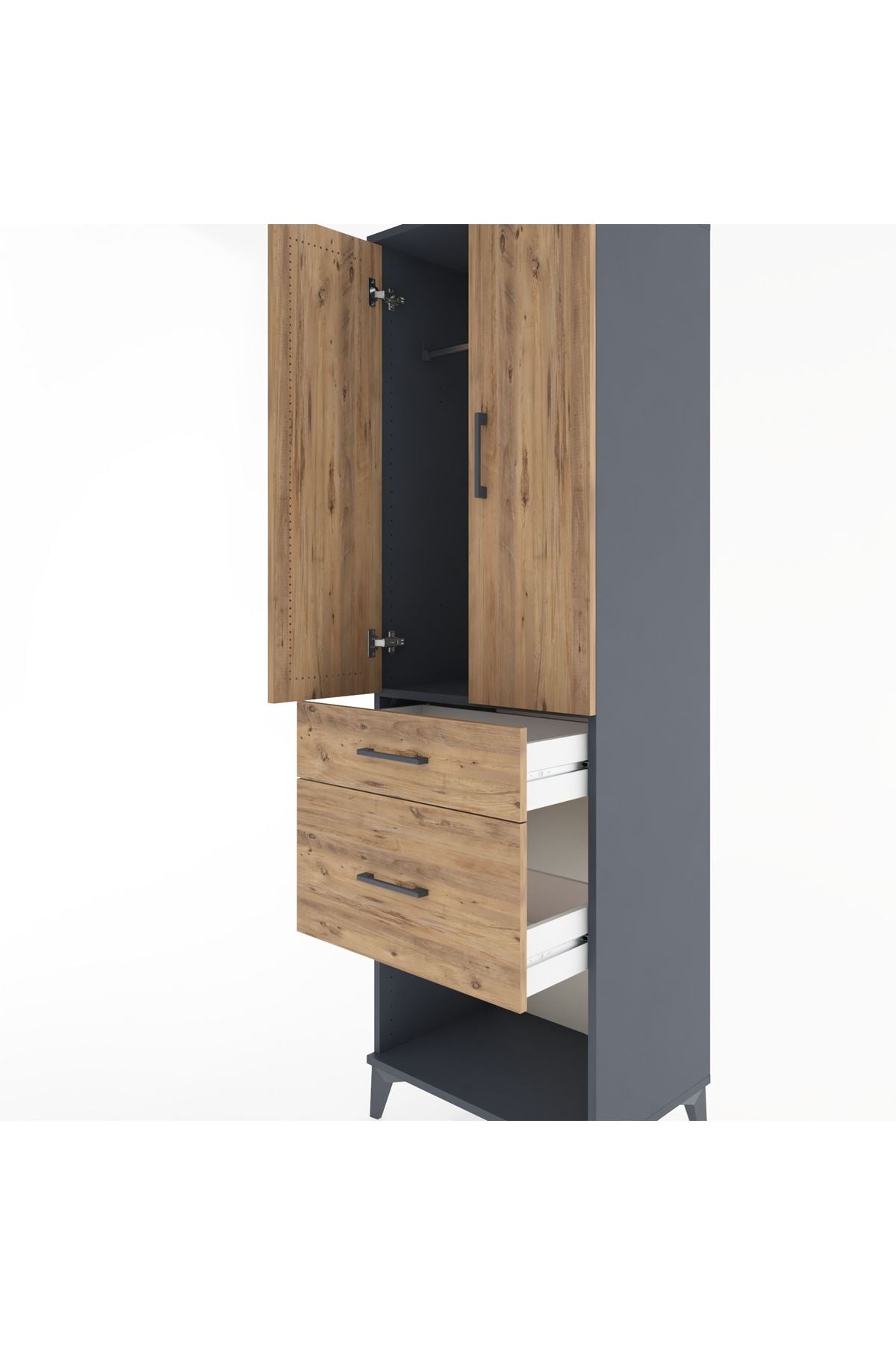 Hyperion Dolap Tek Raflı 2 Çekmeceli Tek Askılı 60x44x195 Antrasit-Çam