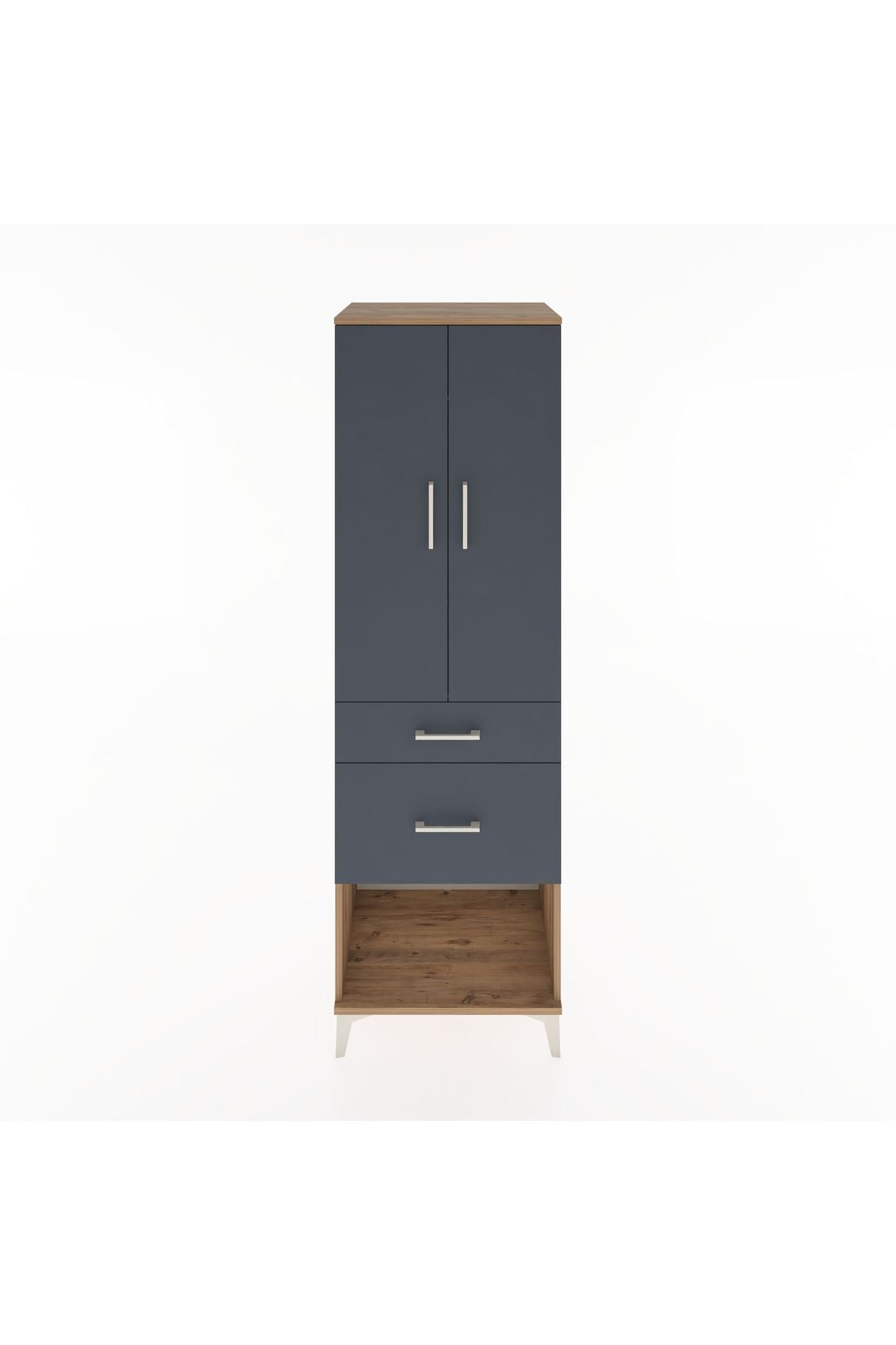 Hyperion Dolap Tek Raflı 2 Çekmeceli Tek Askılı 60x44x195 Çam-Antrasit