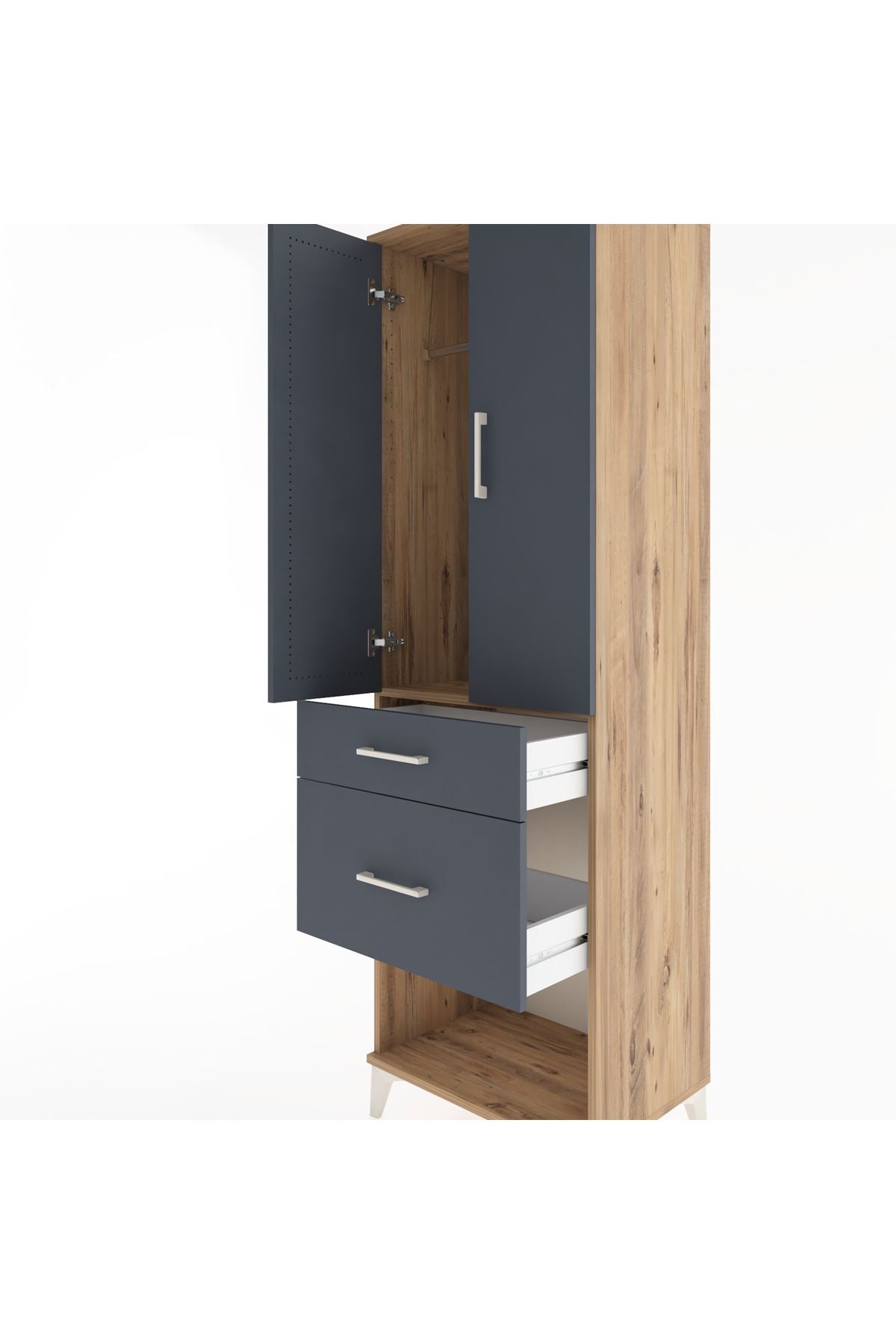 Hyperion Dolap Tek Raflı 2 Çekmeceli Tek Askılı 60x44x195 Çam-Antrasit