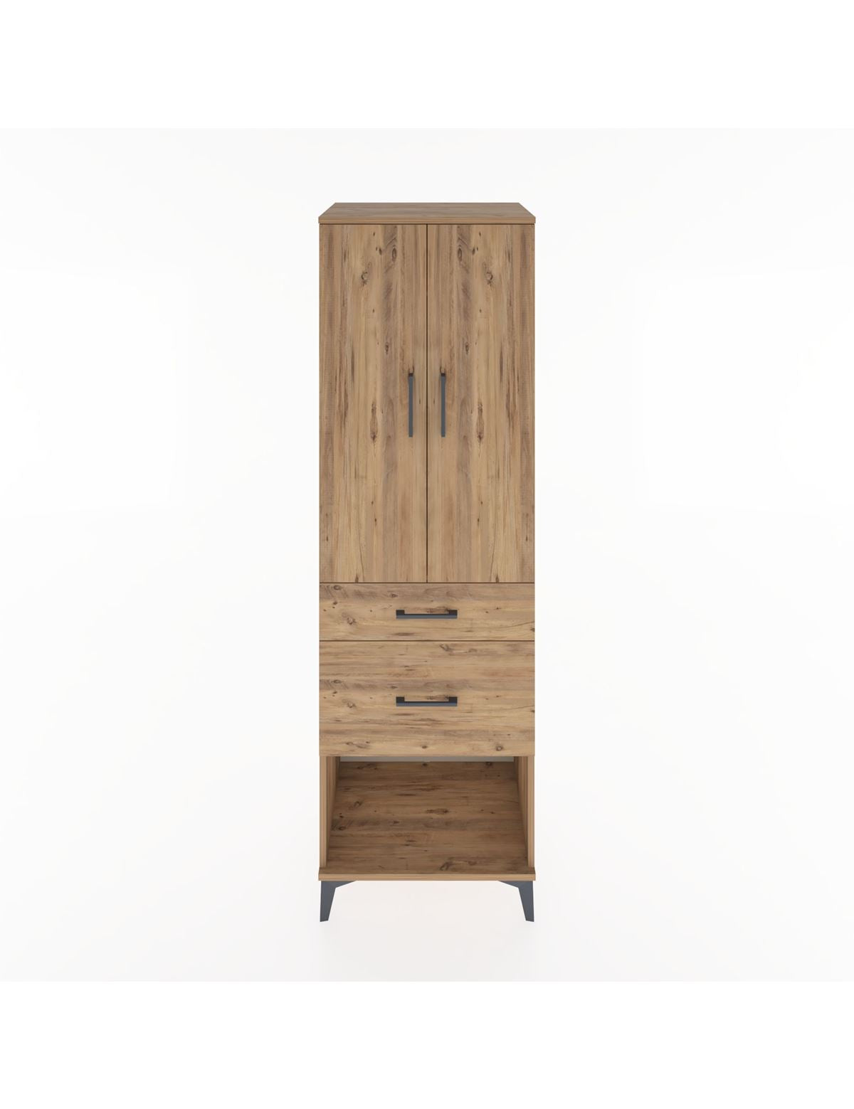 Hyperion Dolap Tek Raflı 2 Çekmeceli Tek Askılı 60x44x195 Çam-Çam