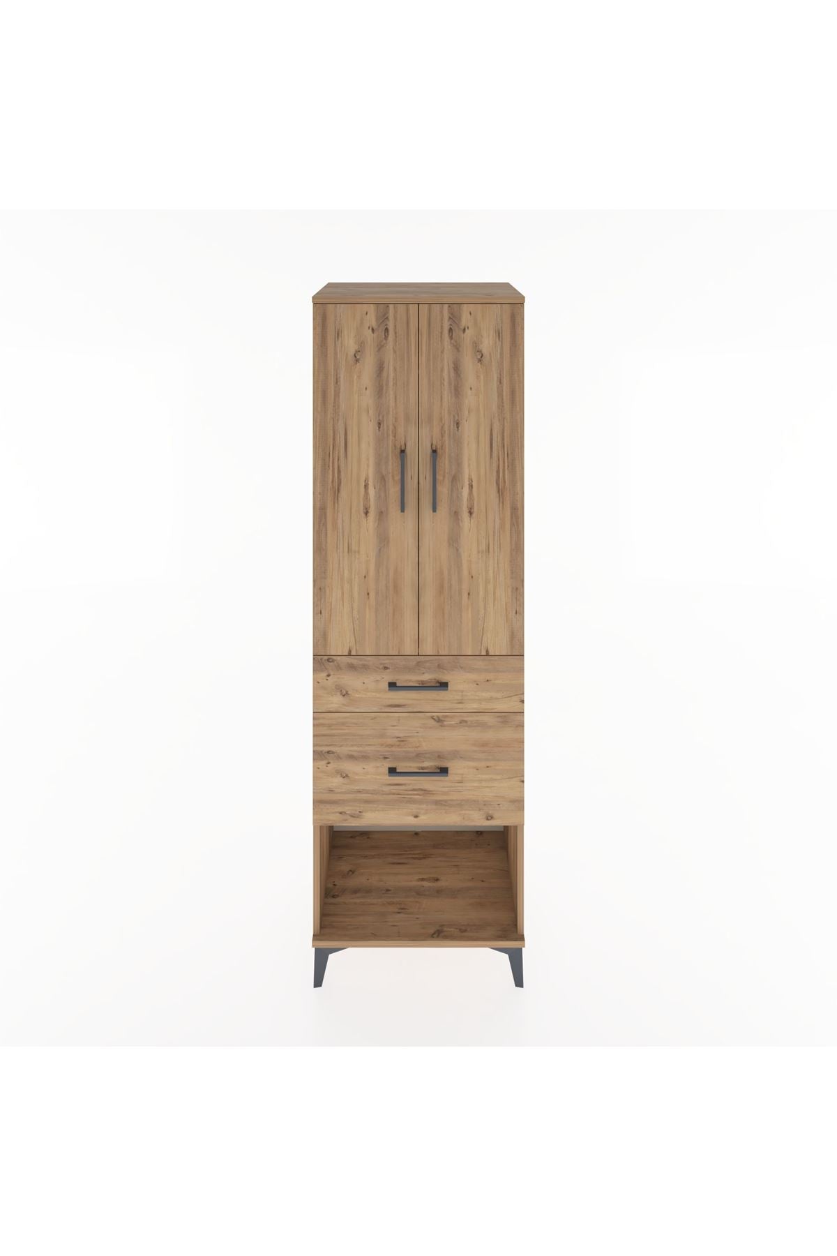 Hyperion Dolap Tek Raflı 2 Çekmeceli Tek Askılı 60x44x195 Çam-Çam