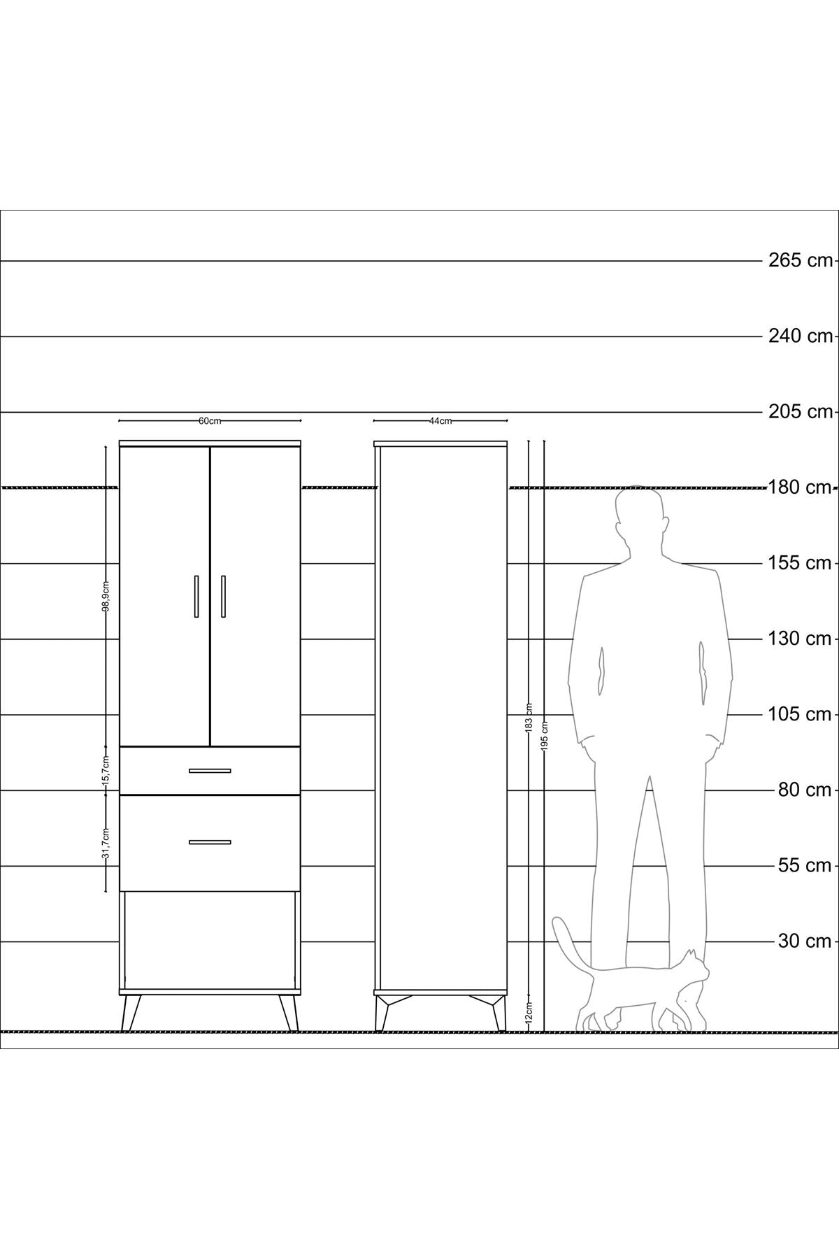 Hyperion Dolap Tek Raflı 2 Çekmeceli Tek Askılı 60x44x195 Çam-Antrasit