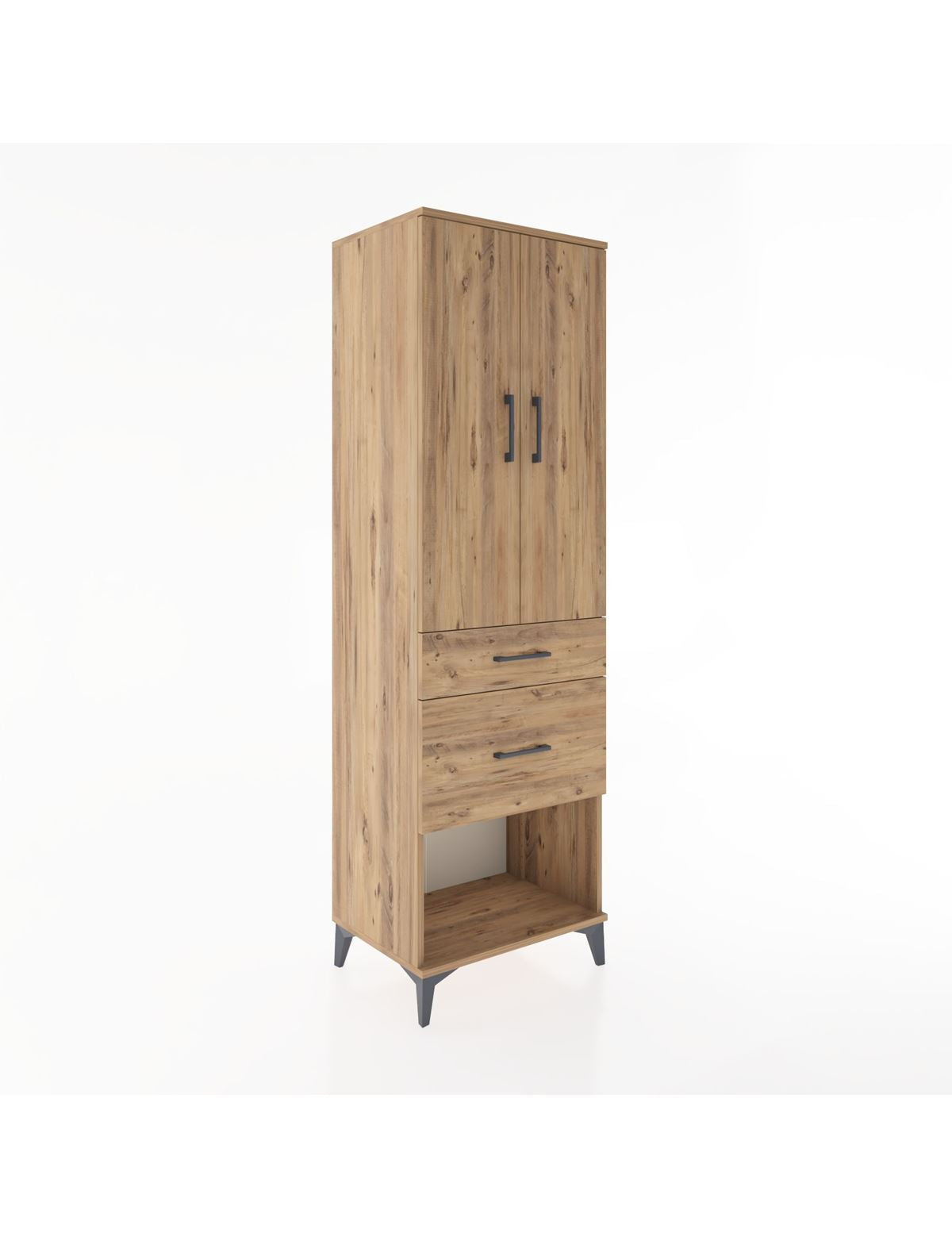 Hyperion Dolap Tek Raflı 2 Çekmeceli Tek Askılı 60x44x195 Çam-Çam