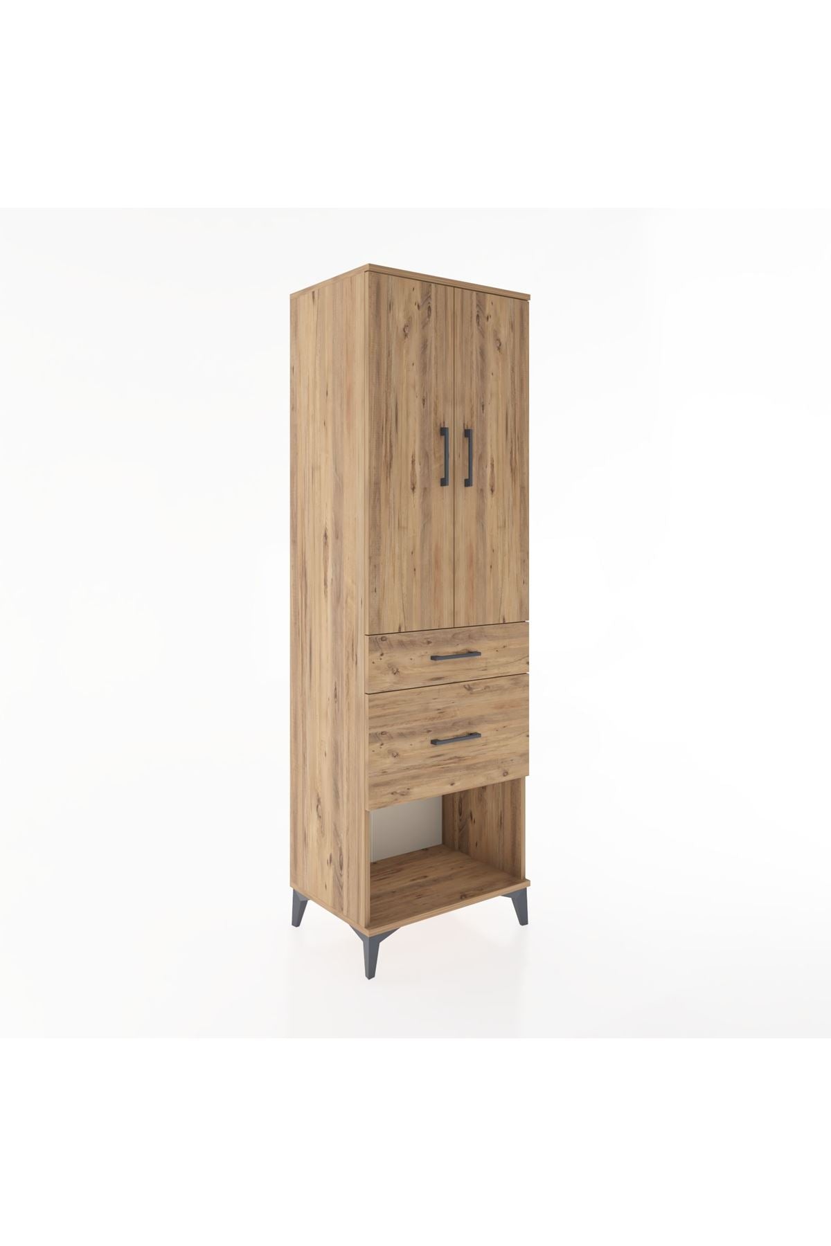 Hyperion Dolap Tek Raflı 2 Çekmeceli Tek Askılı 60x44x195 Çam-Çam