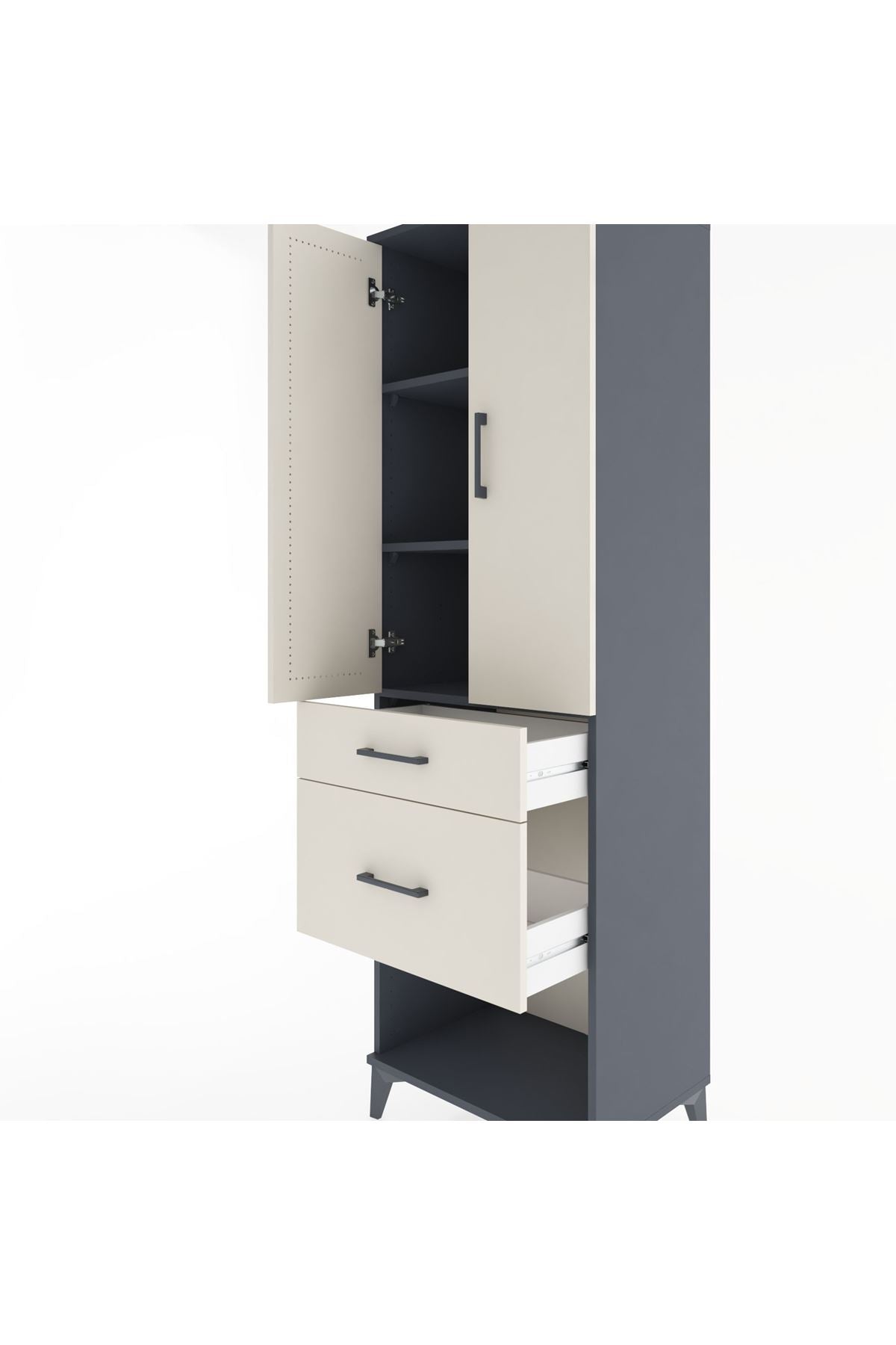 Hyperion Dolap 3 Raflı 2 Çekmeceli 2 Kapaklı 60x44x195 Antrasit-Aytaşı