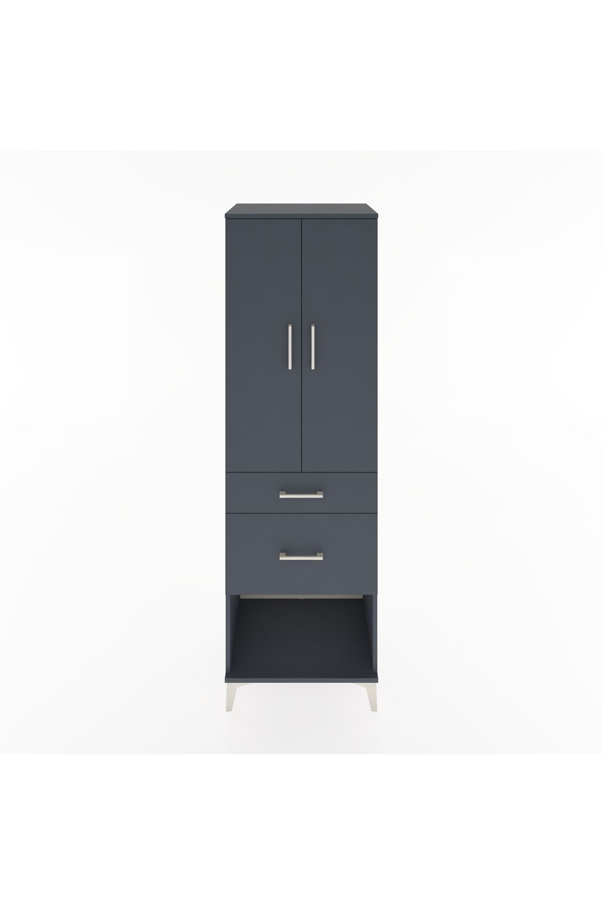 Hyperion Dolap 3 Raflı 2 Çekmeceli 2 Kapaklı 60x44x195 Antrasit-Antrasit