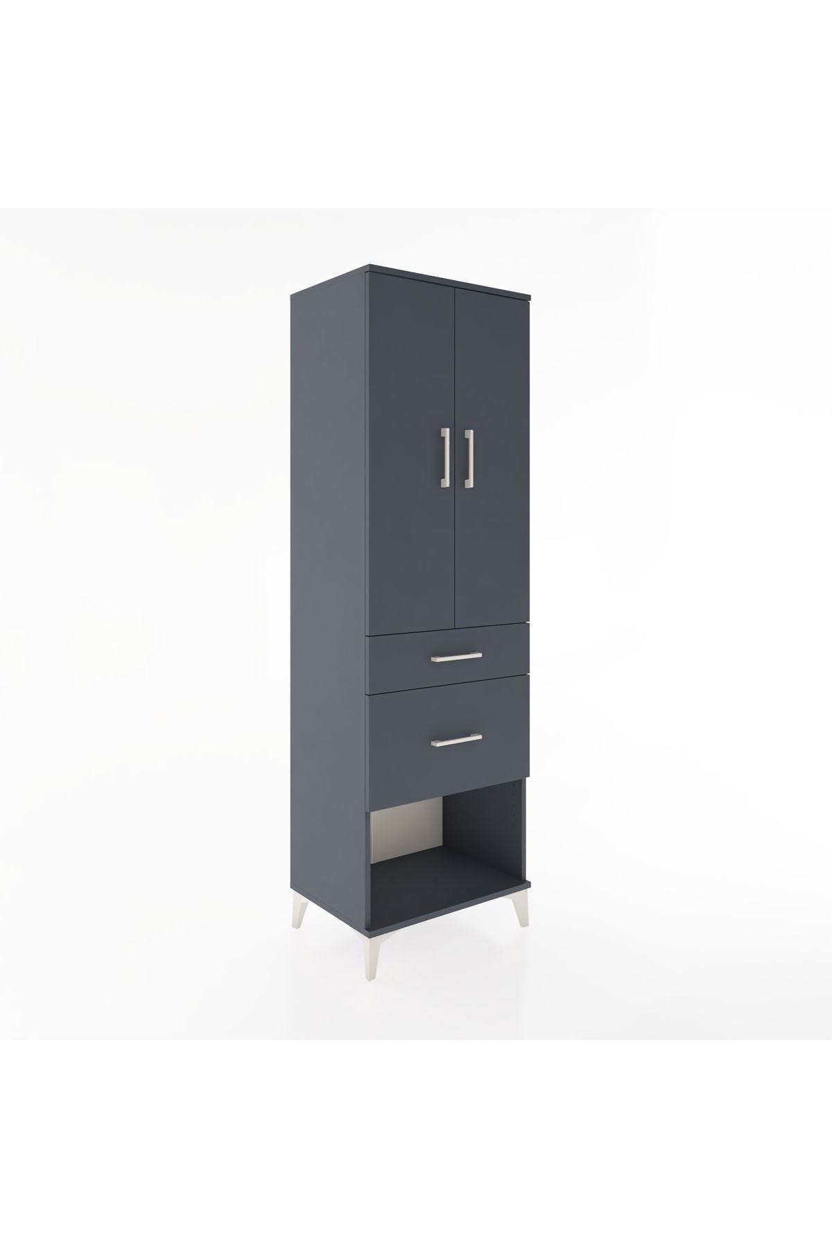 Hyperion Dolap 3 Raflı 2 Çekmeceli 2 Kapaklı 60x44x195 Antrasit-Antrasit