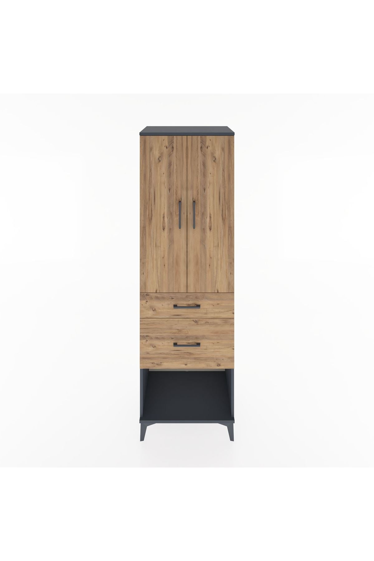 Hyperion Dolap 3 Raflı 2 Çekmeceli 2 Kapaklı 60x44x195 Antrasit-Çam