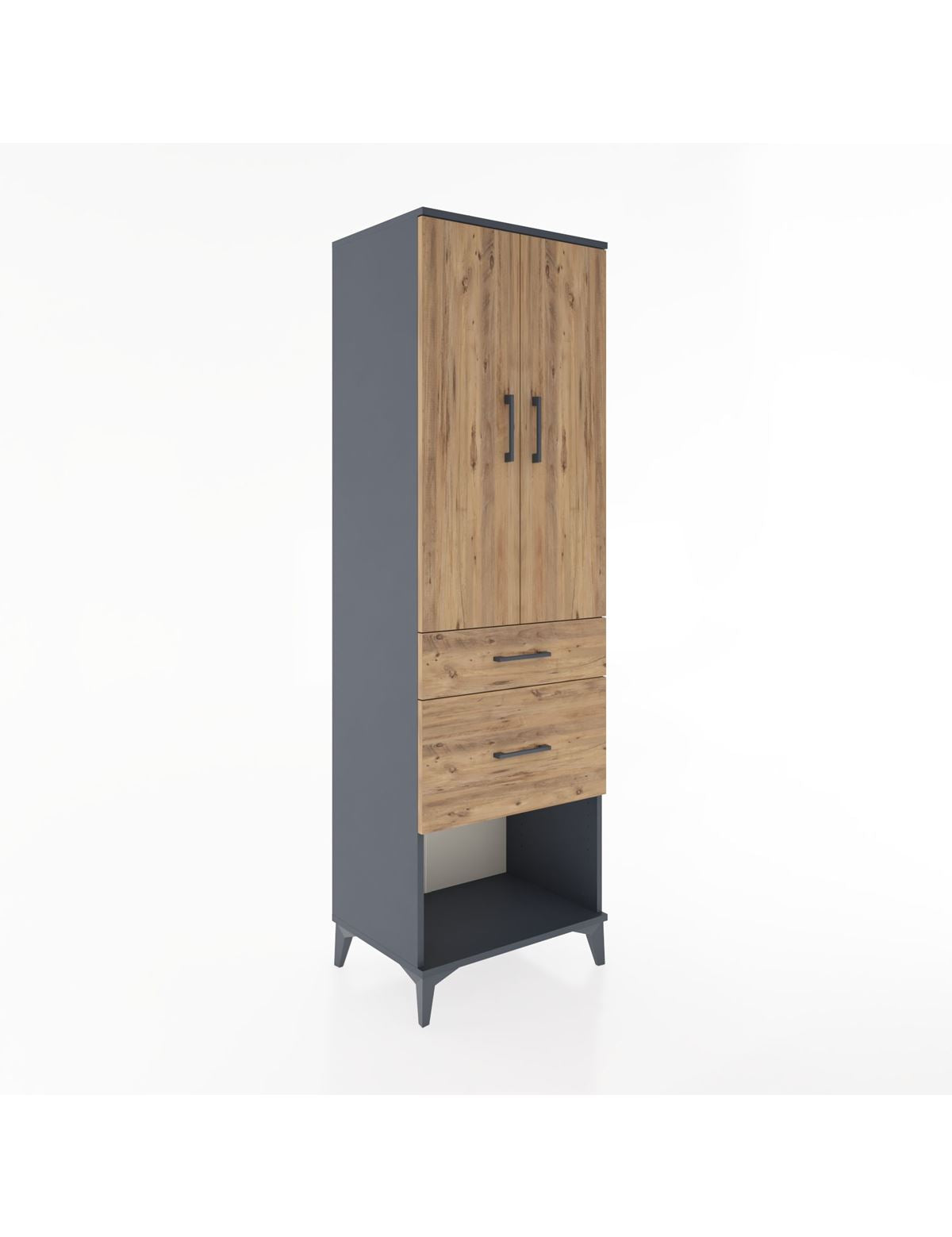 Hyperion Dolap 3 Raflı 2 Çekmeceli 2 Kapaklı 60x44x195 Antrasit-Çam