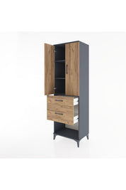 Hyperion Dolap 3 Raflı 2 Çekmeceli 2 Kapaklı 60x44x195 Antrasit-Çam