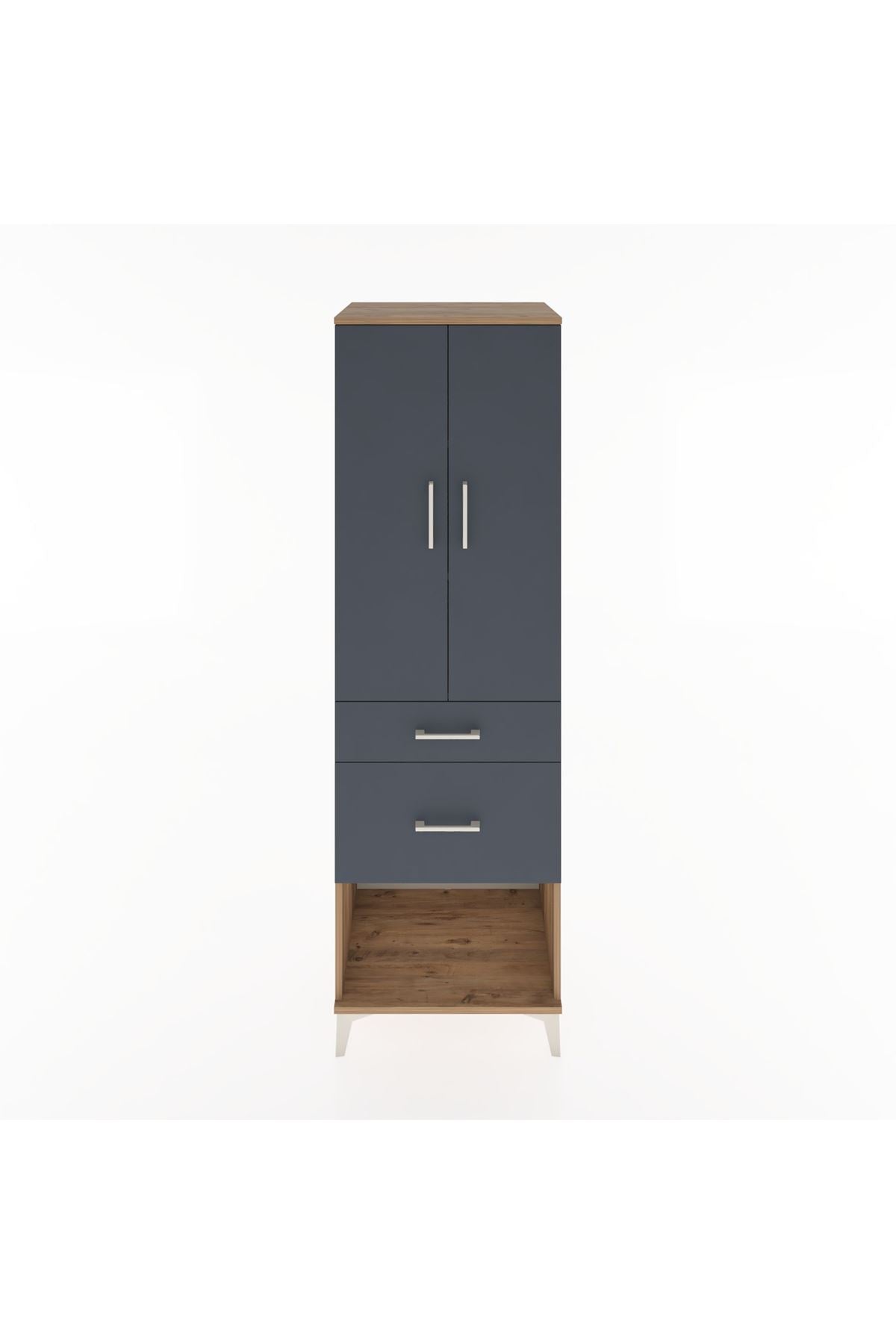 Hyperion Dolap 3 Raflı 2 Çekmeceli 2 Kapaklı 60x44x195 Çam-Antrasit