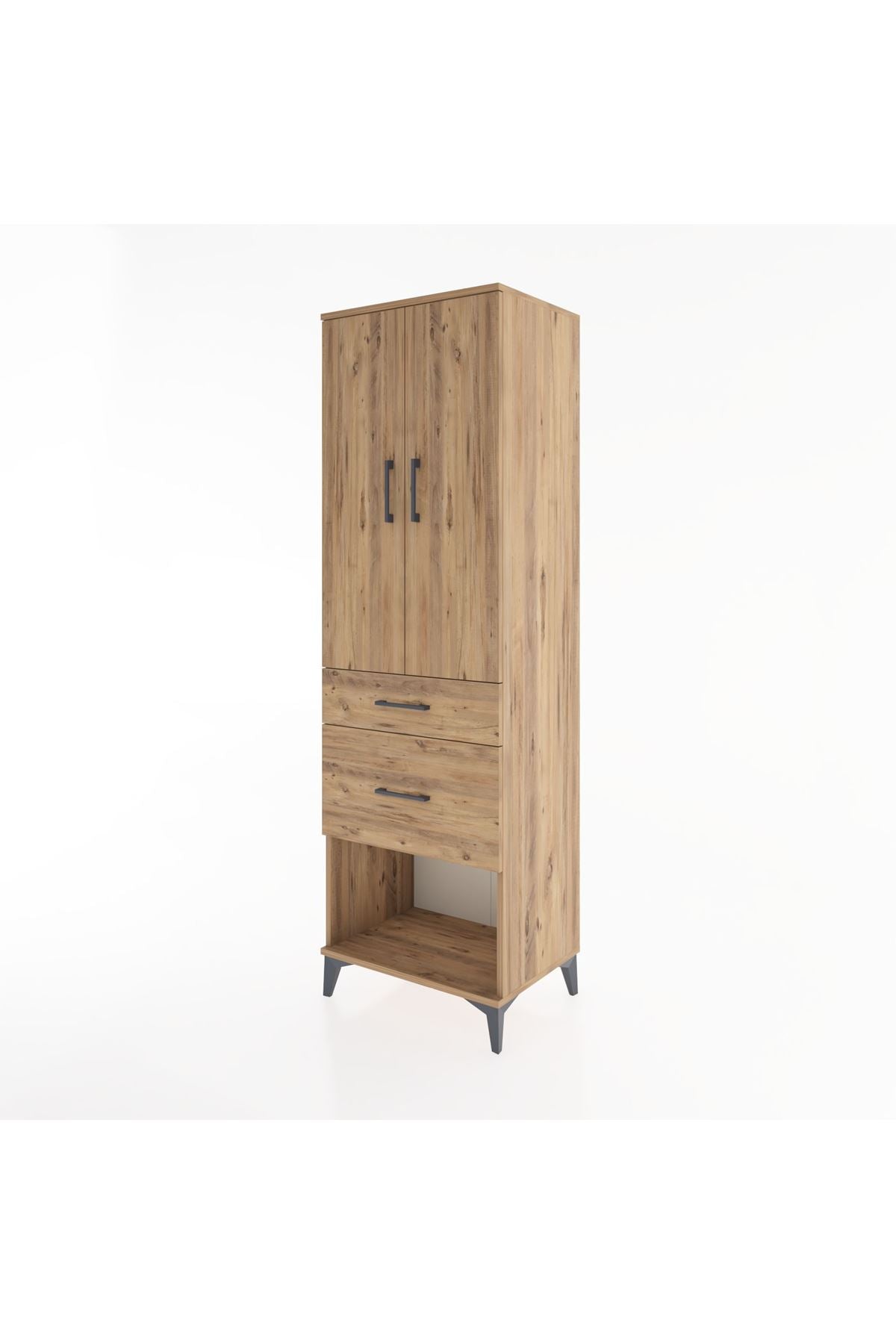 Hyperion Dolap 3 Raflı 2 Çekmeceli 2 Kapaklı 60x44x195 Çam-Çam