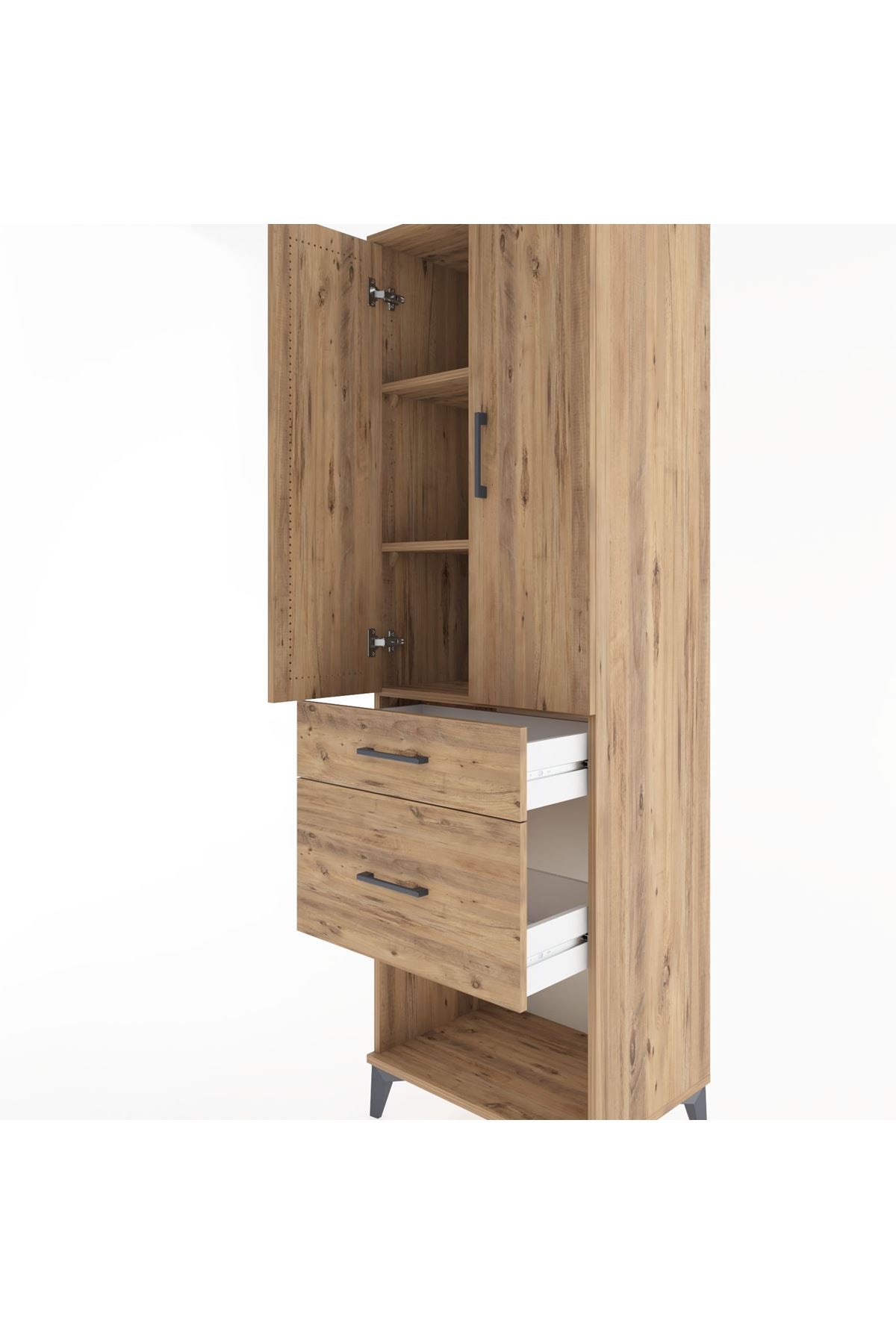 Hyperion Dolap 3 Raflı 2 Çekmeceli 2 Kapaklı 60x44x195 Çam-Çam