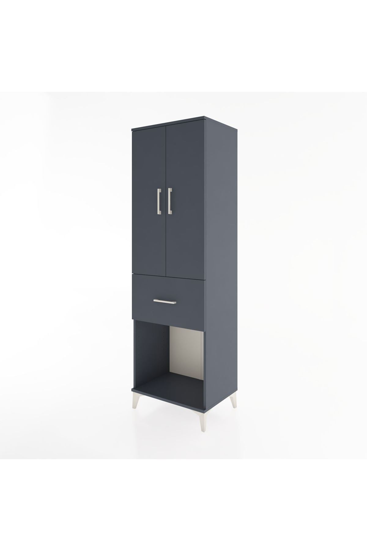 Hyperion Dolap Tek Raflı Tek Çekmeceli Tek Askılı 60x44x195 Antrasit-Antrasit