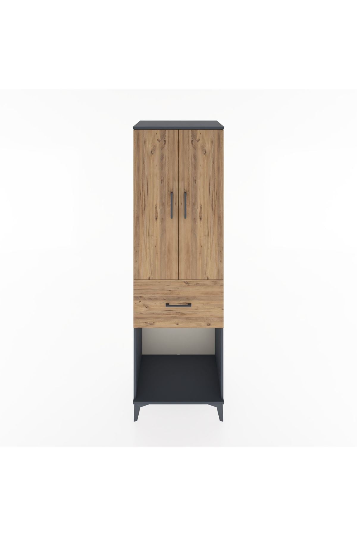 Hyperion Dolap Tek Raflı Tek Çekmeceli Tek Askılı 60x44x195 Antrasit-Çam