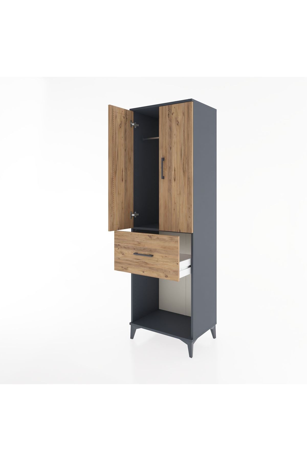 Hyperion Dolap Tek Raflı Tek Çekmeceli Tek Askılı 60x44x195 Antrasit-Çam