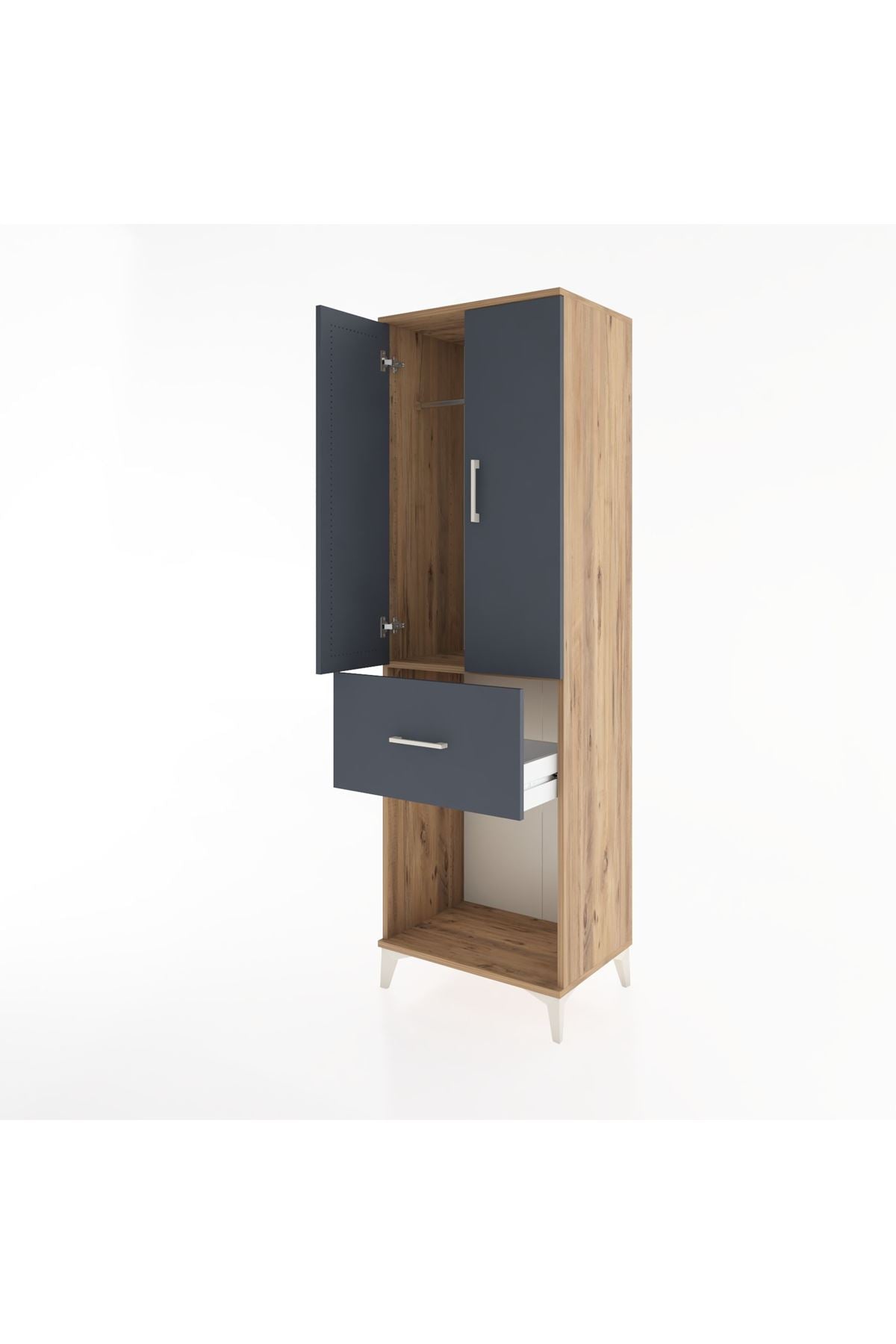 Hyperion Dolap Tek Raflı Tek Çekmeceli Tek Askılı 60x44x195 Çam-Antrasit