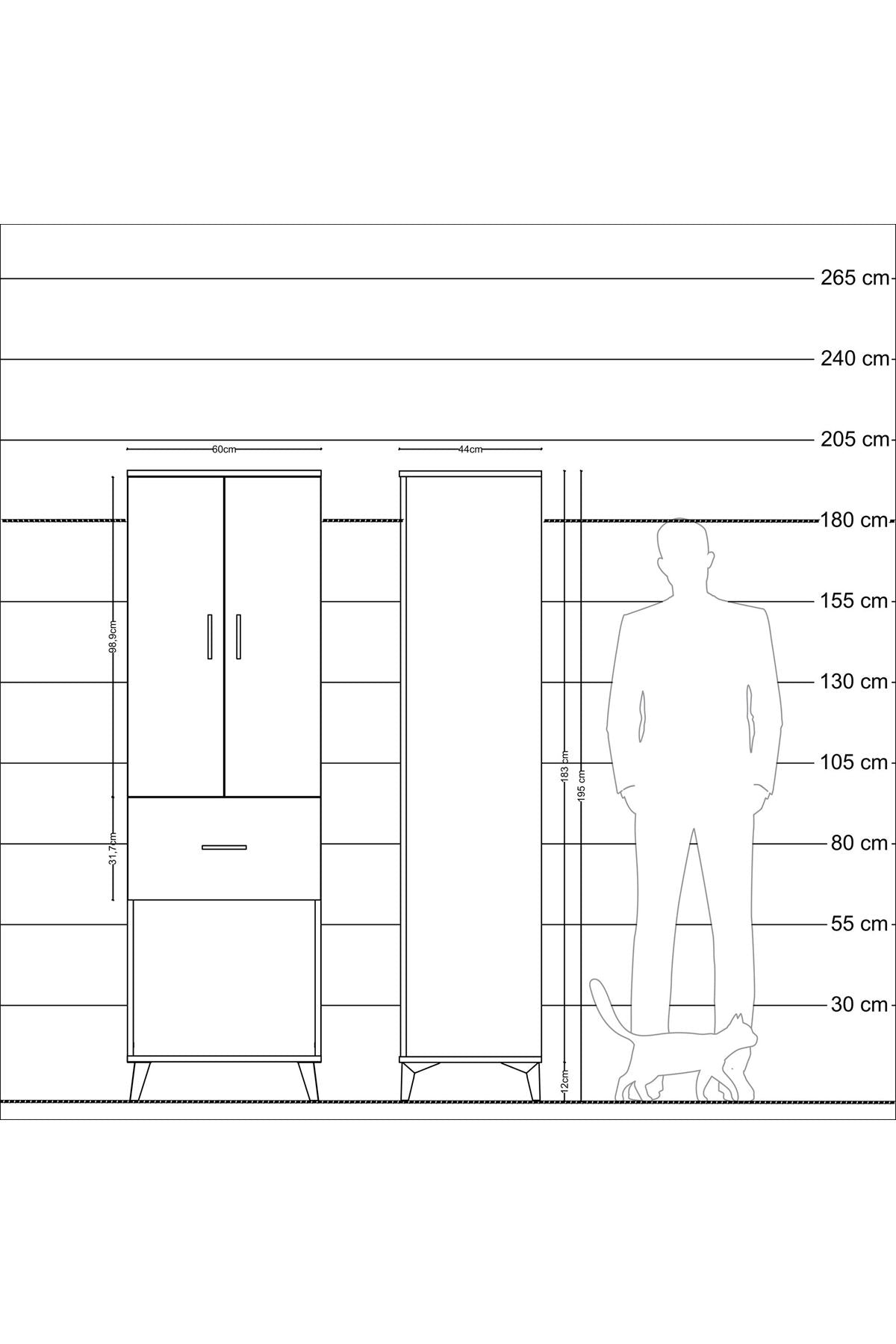 Hyperion Dolap Tek Raflı Tek Çekmeceli Tek Askılı 60x44x195 Çam-Çam