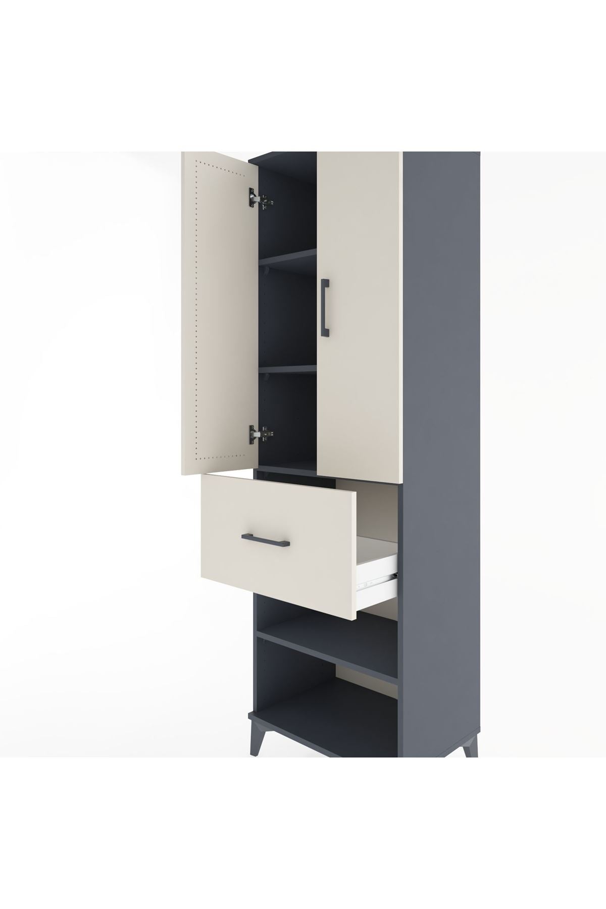 Hyperion Dolap 4 Raflı Tek Çekmeceli 2 Kapaklı 60x44x195 Antrasit-Aytaşı