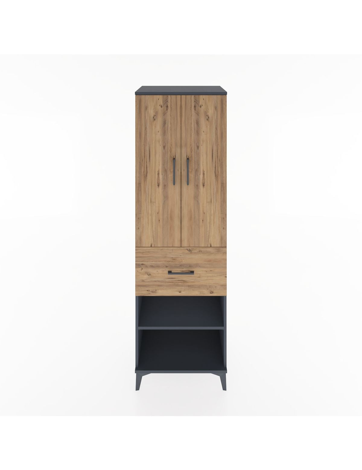 Hyperion Dolap 4 Raflı Tek Çekmeceli 2 Kapaklı 60x44x195 Antrasit-Çam