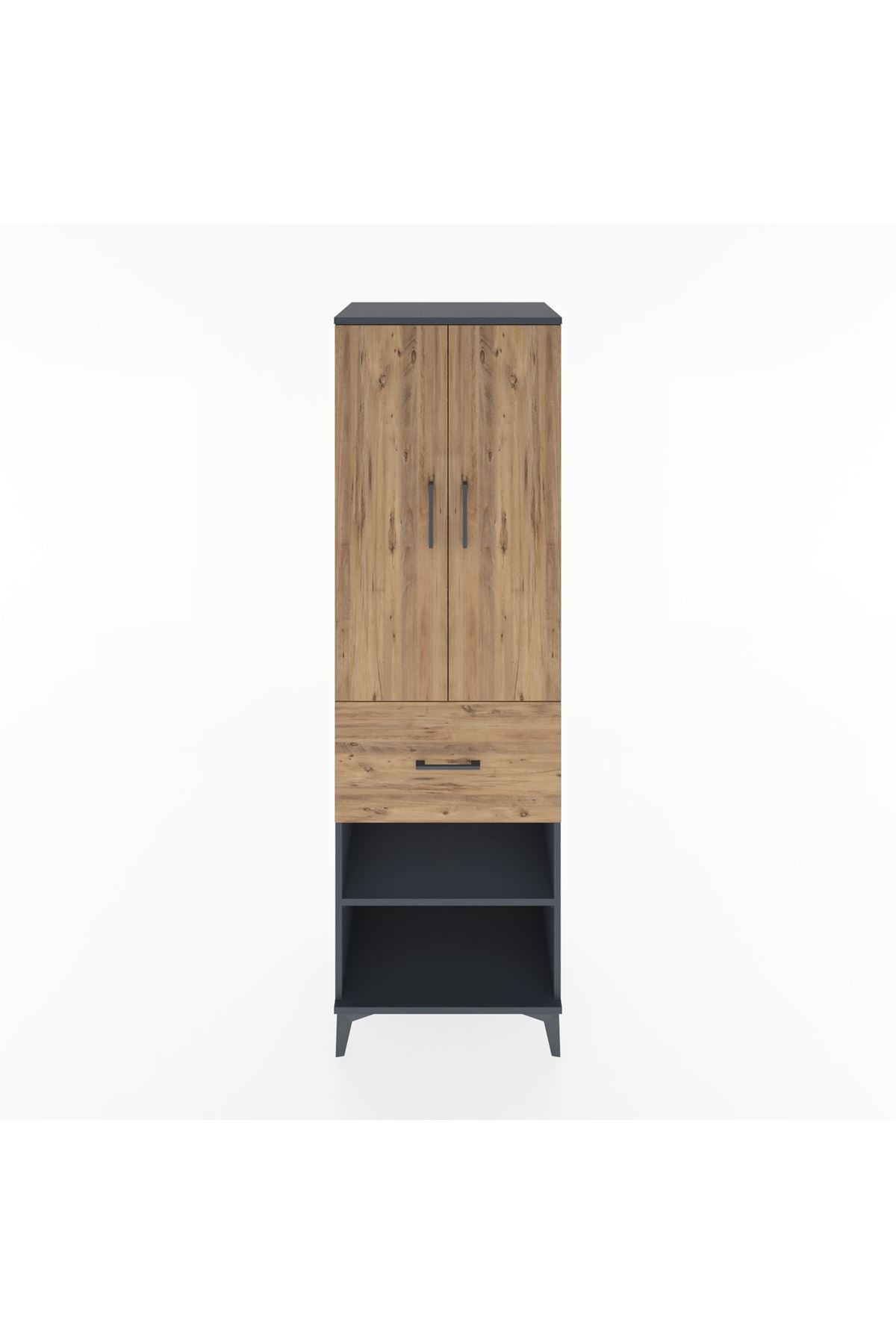 Hyperion Dolap 4 Raflı Tek Çekmeceli 2 Kapaklı 60x44x195 Antrasit-Çam