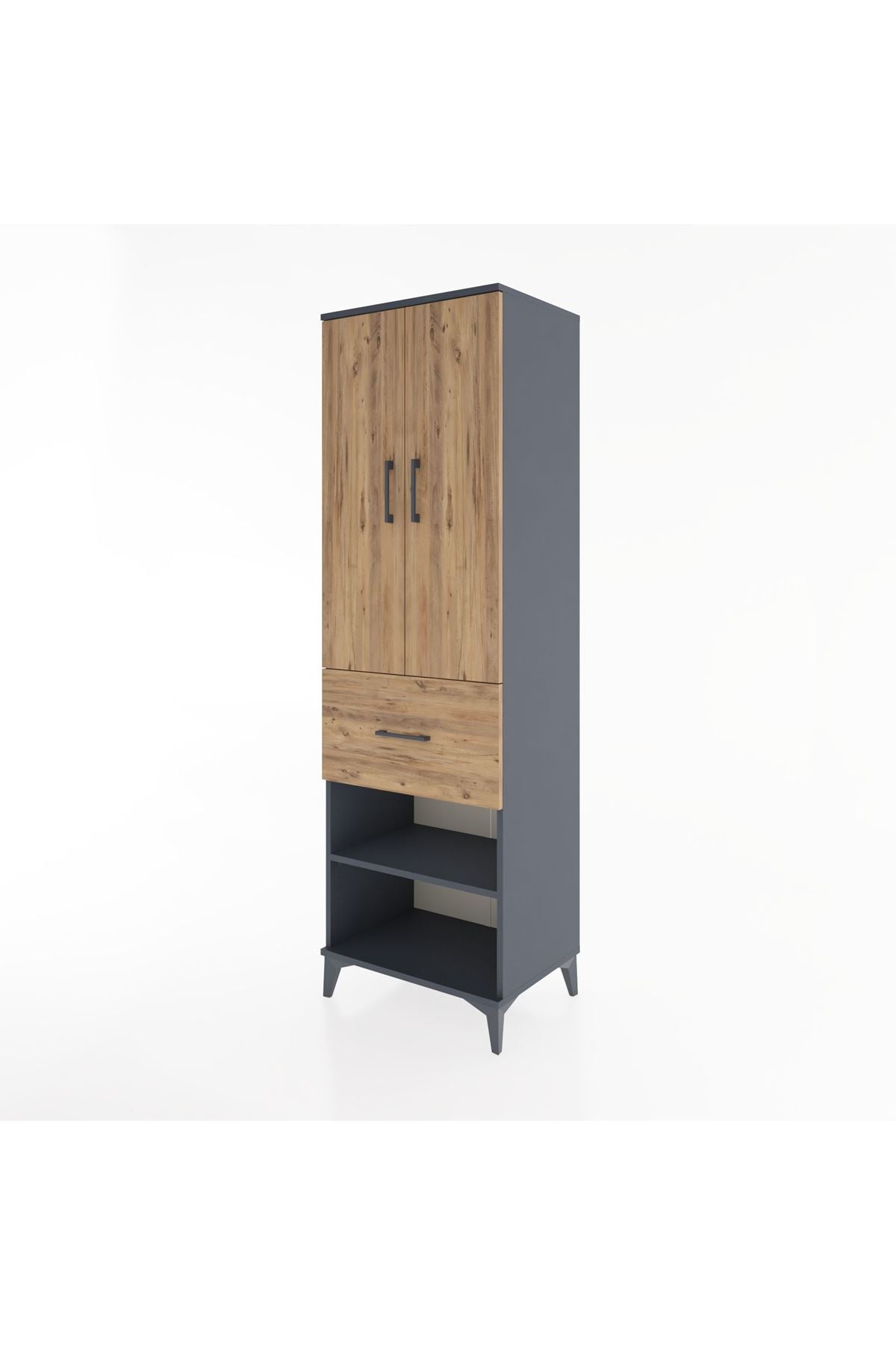 Hyperion Dolap 4 Raflı Tek Çekmeceli 2 Kapaklı 60x44x195 Antrasit-Çam