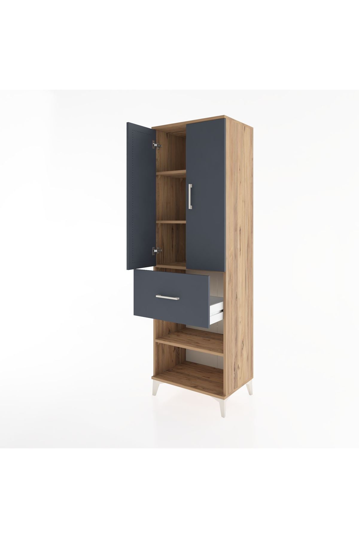 Hyperion Dolap 4 Raflı Tek Çekmeceli 2 Kapaklı 60x44x195 Çam-Antrasit