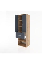 Hyperion Dolap 4 Raflı Tek Çekmeceli 2 Kapaklı 60x44x195 Çam-Antrasit