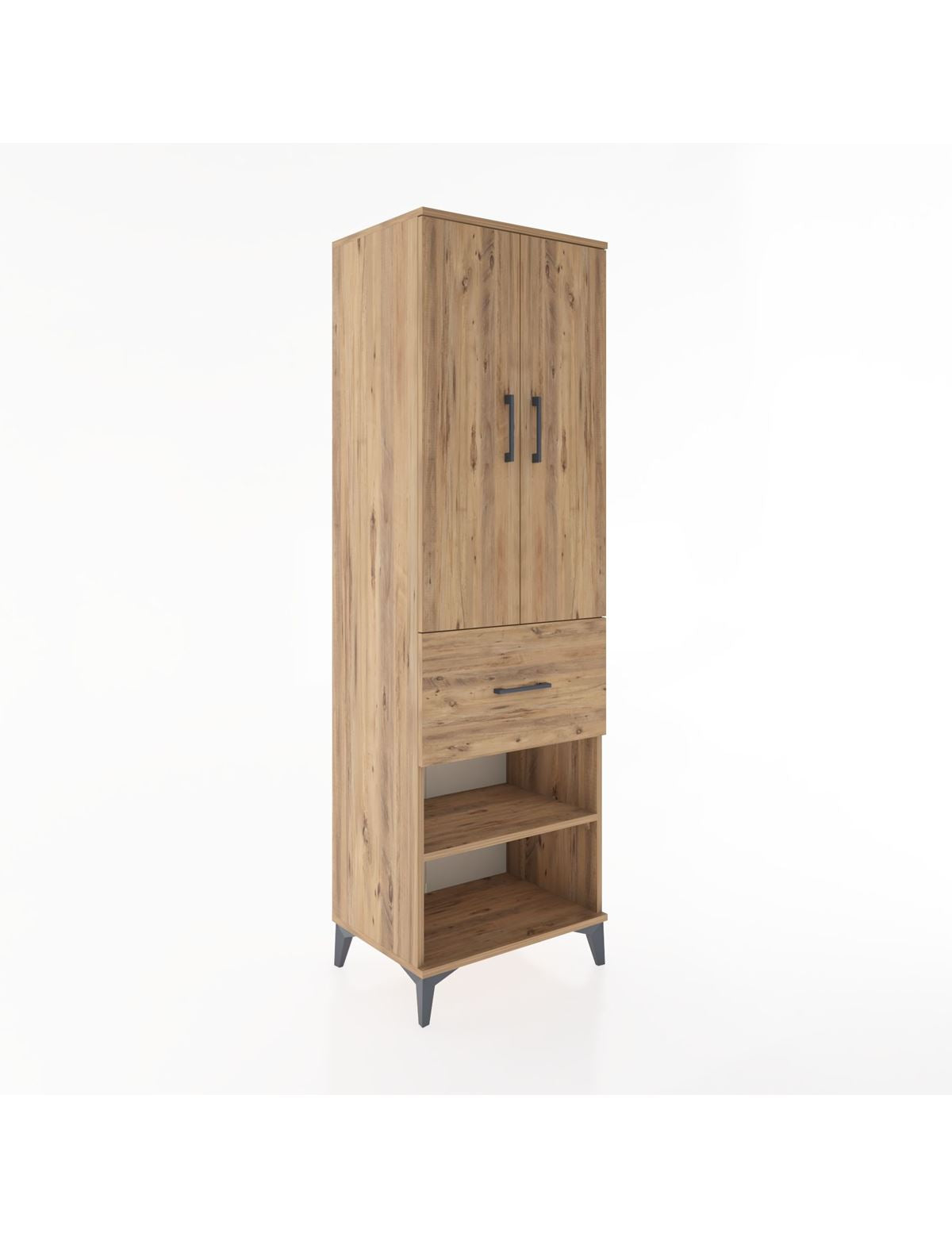 Hyperion Dolap 4 Raflı Tek Çekmeceli 2 Kapaklı 60x44x195 Çam-Çam