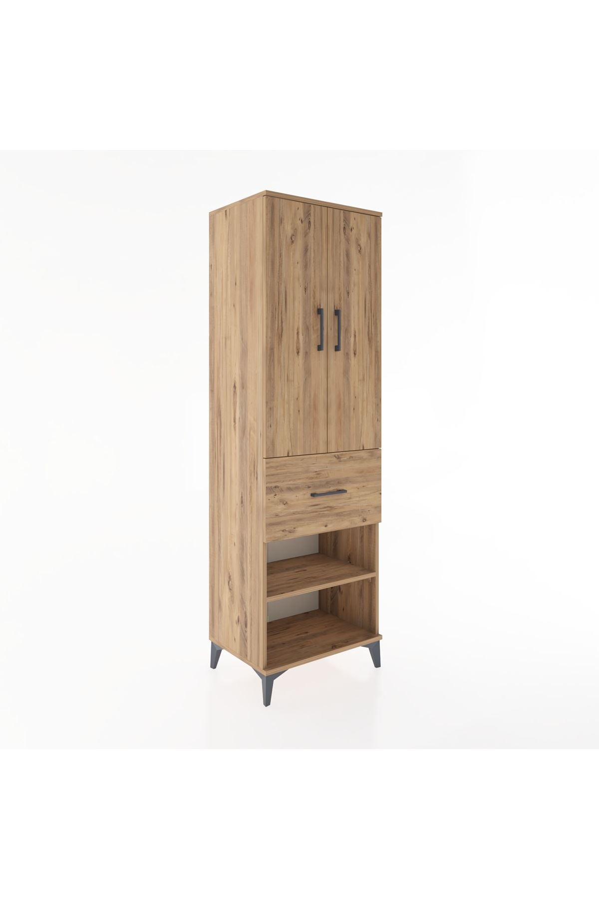 Hyperion Dolap 4 Raflı Tek Çekmeceli 2 Kapaklı 60x44x195 Çam-Çam